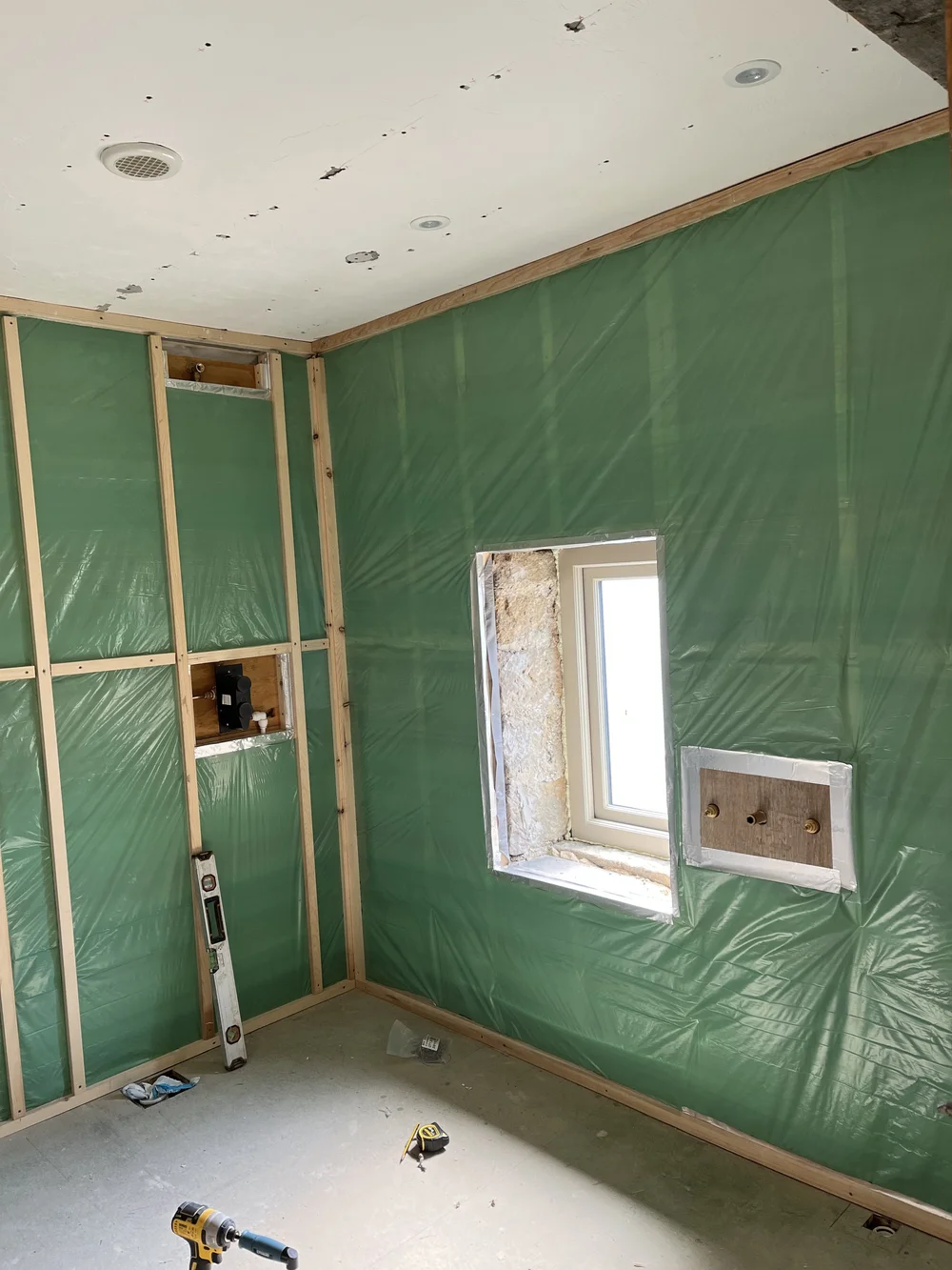 Window taped off and ready for boarding