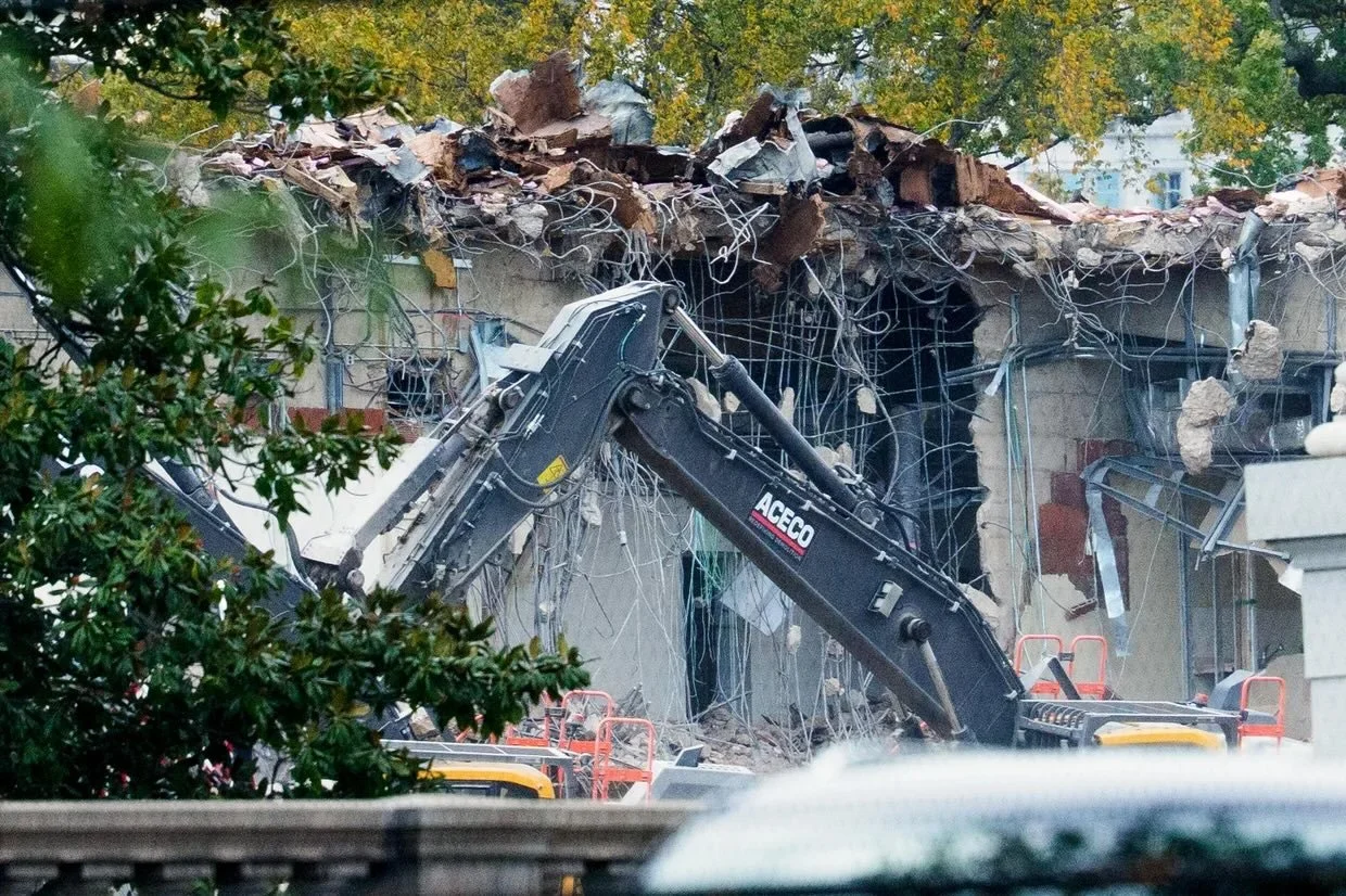 A demolished wall of the White House east wing