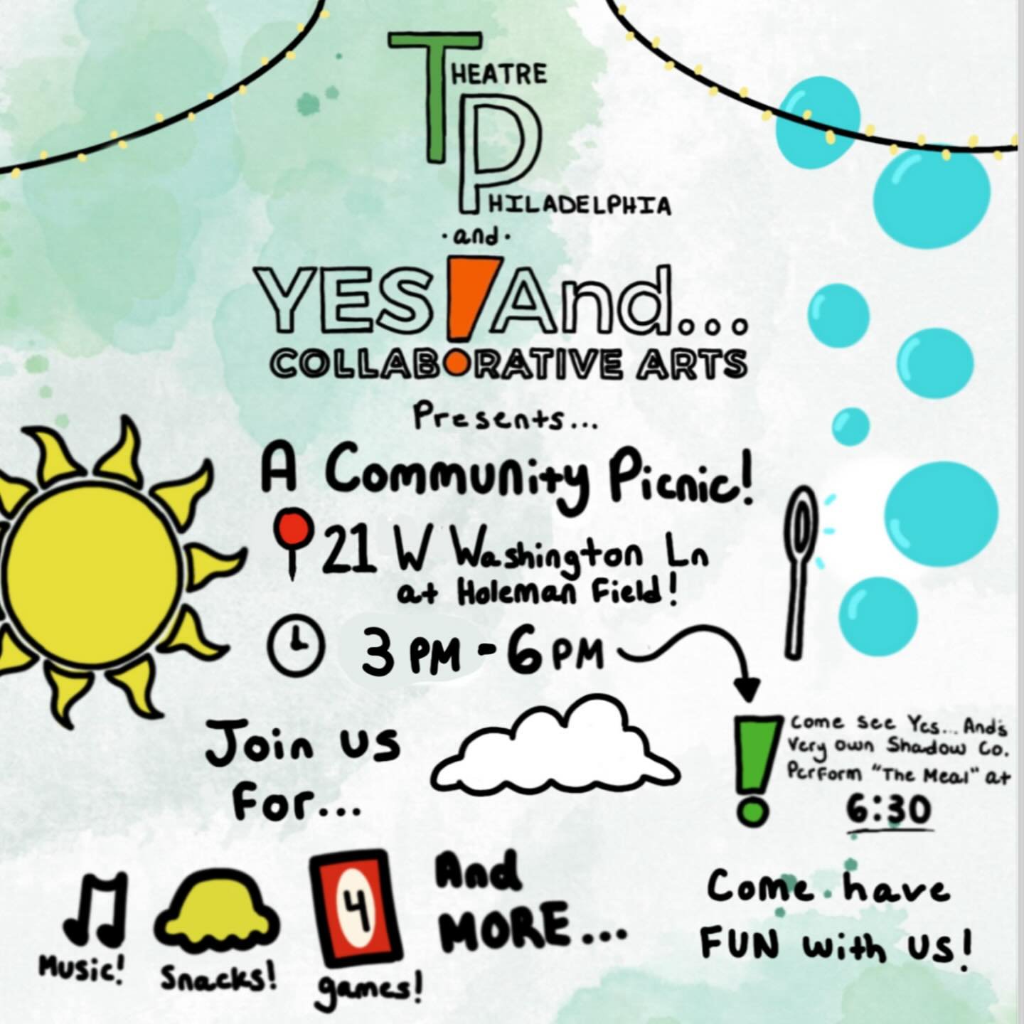 Community event alert! Join us and @theatrephiladelphia for the Theatre Week Community Picnic on Saturday April 13th from 3-6pm! 

Come out to enjoy live music, indoor/outdoor games, a craft circle, and a free book exchange. Pre-registration is encou