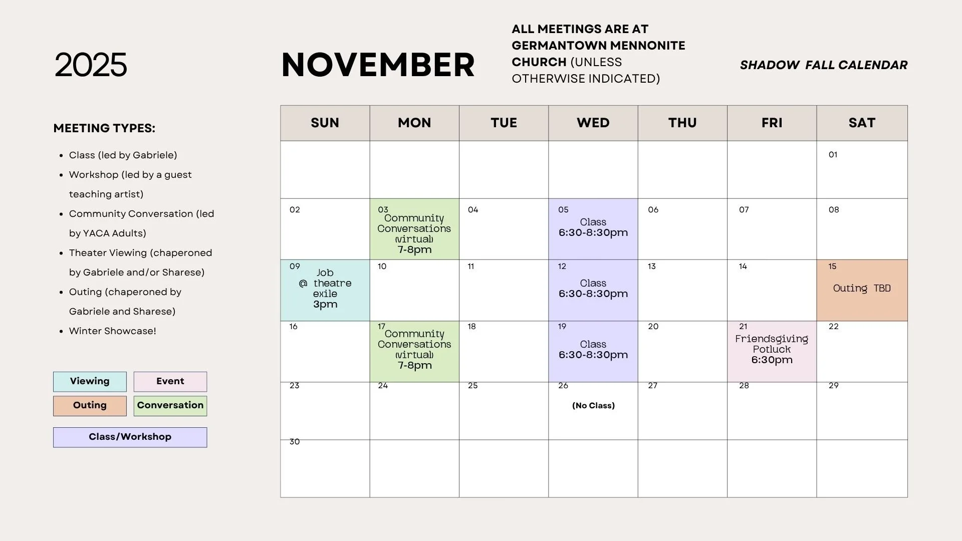 Shadow Company Calendar - November