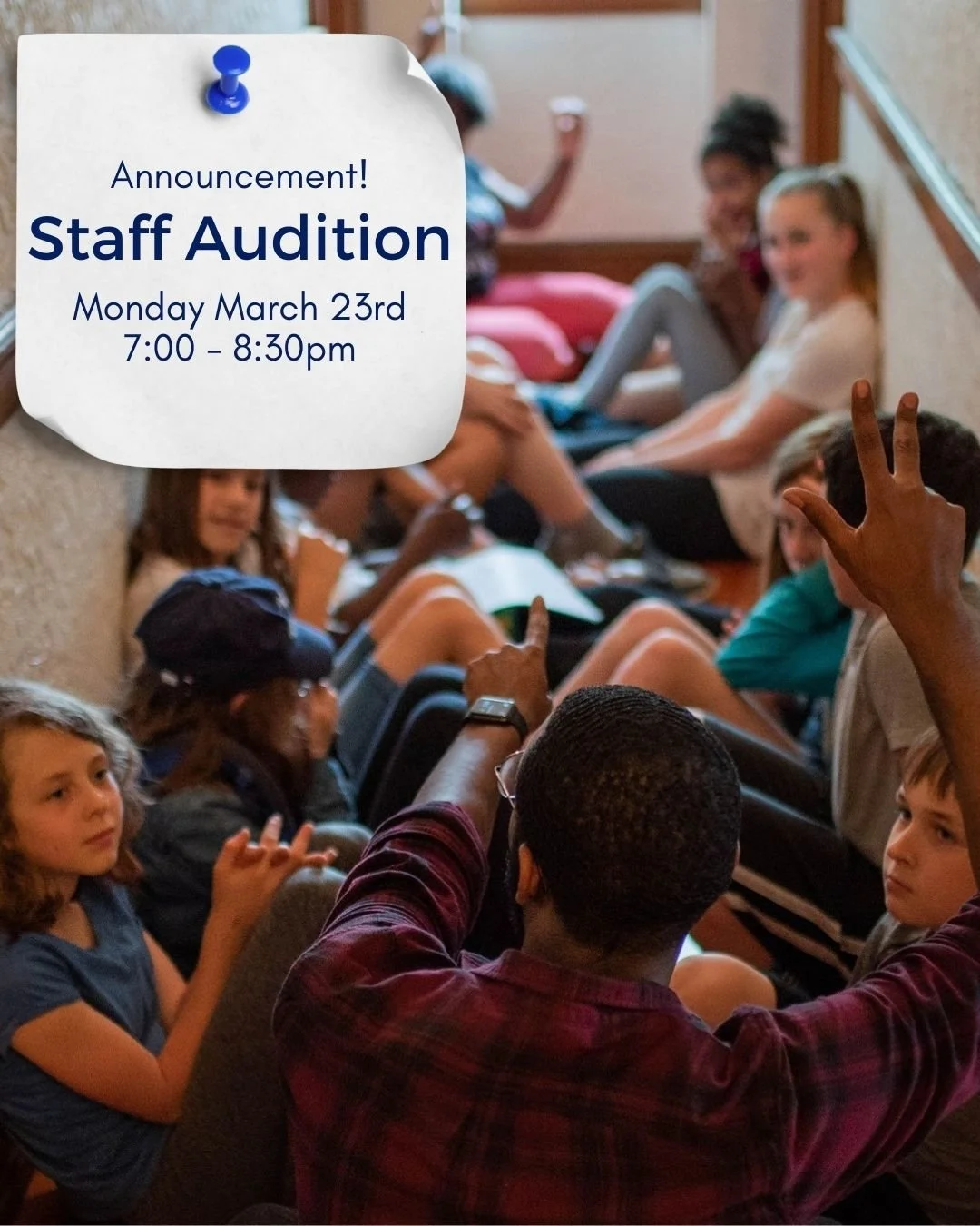 We're looking for more staff to join us for Summer 2026! Come to our Staff Audition on Monday March 23rd from 7:00 - 8:30pm. This is low-key opportunity for you to meet us, have some fun, and learn more about the positions we have available this summ