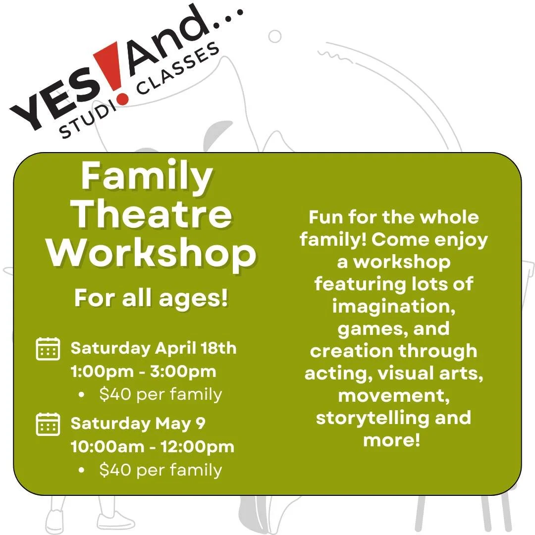 It&rsquo;s time to have fun as a family - Join us at one of our upcoming Family Theatre Workshops!

Through collaborative games, exercises, and creation, families will experience activities in acting, visual arts, movement, and storytelling as they c
