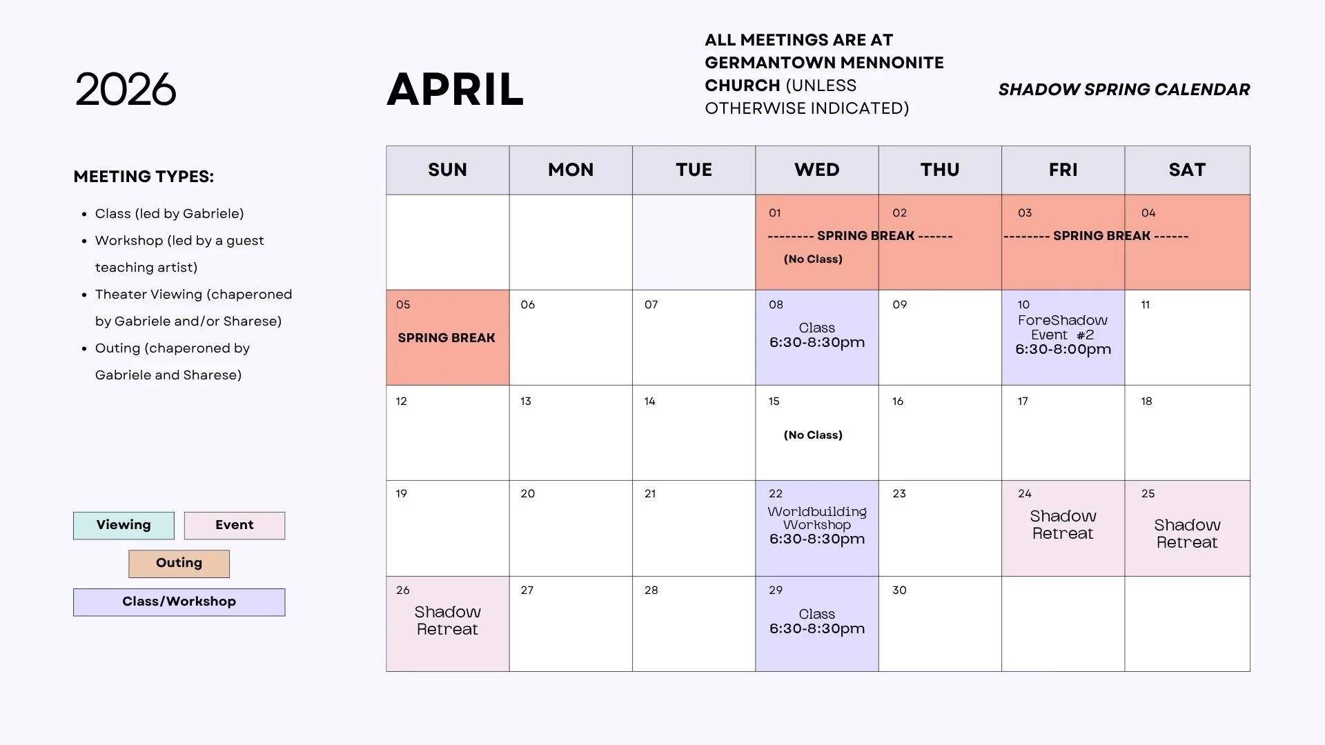 Shadow Company Calendar - April