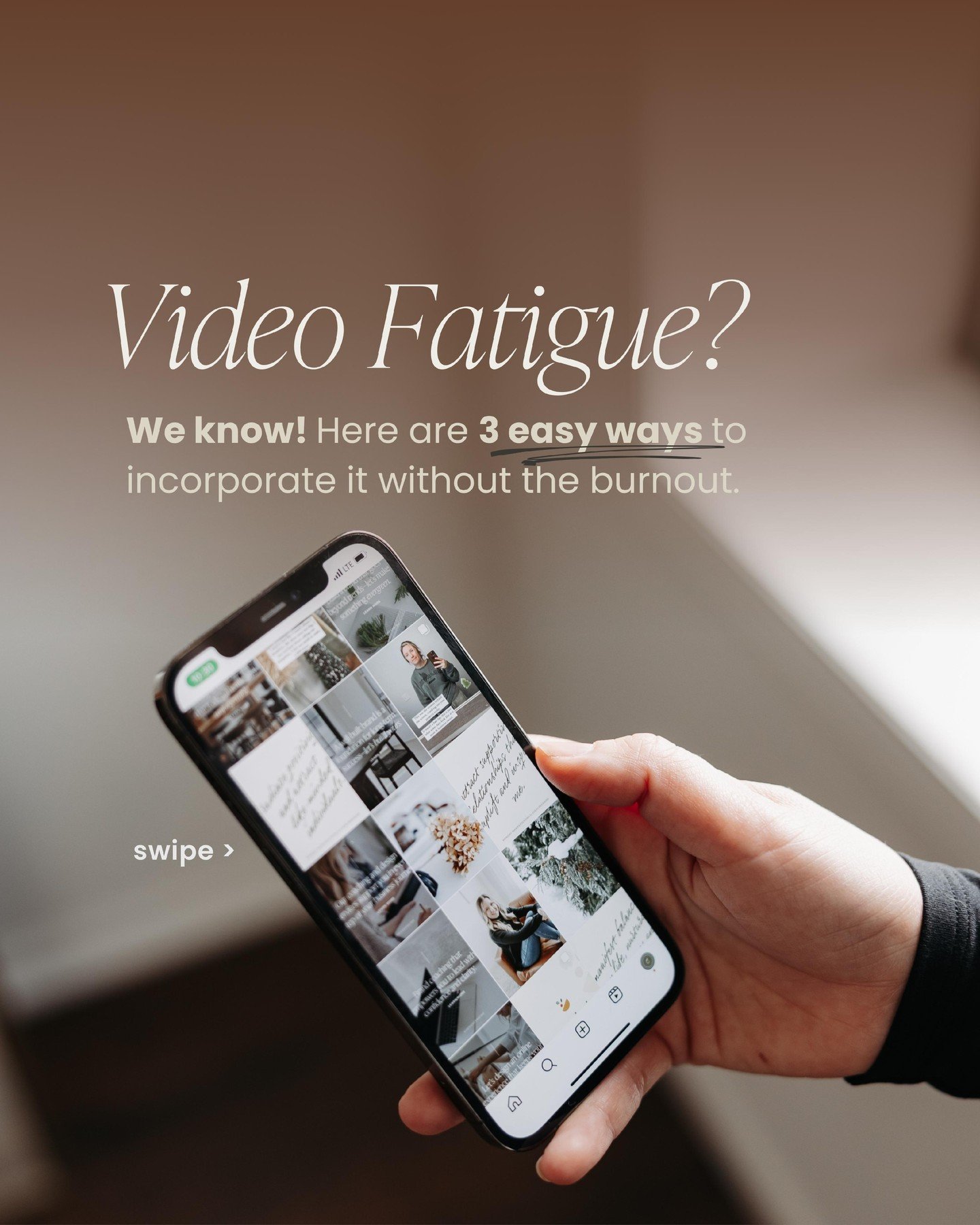 Let&rsquo;s talk about the content strategy elephant in the room:
Video brings better results&hellip; but you hate being on camera, you&rsquo;re too busy, or it just feels like too much.

I definitely get it. You're not a full-time influencer! You&rs