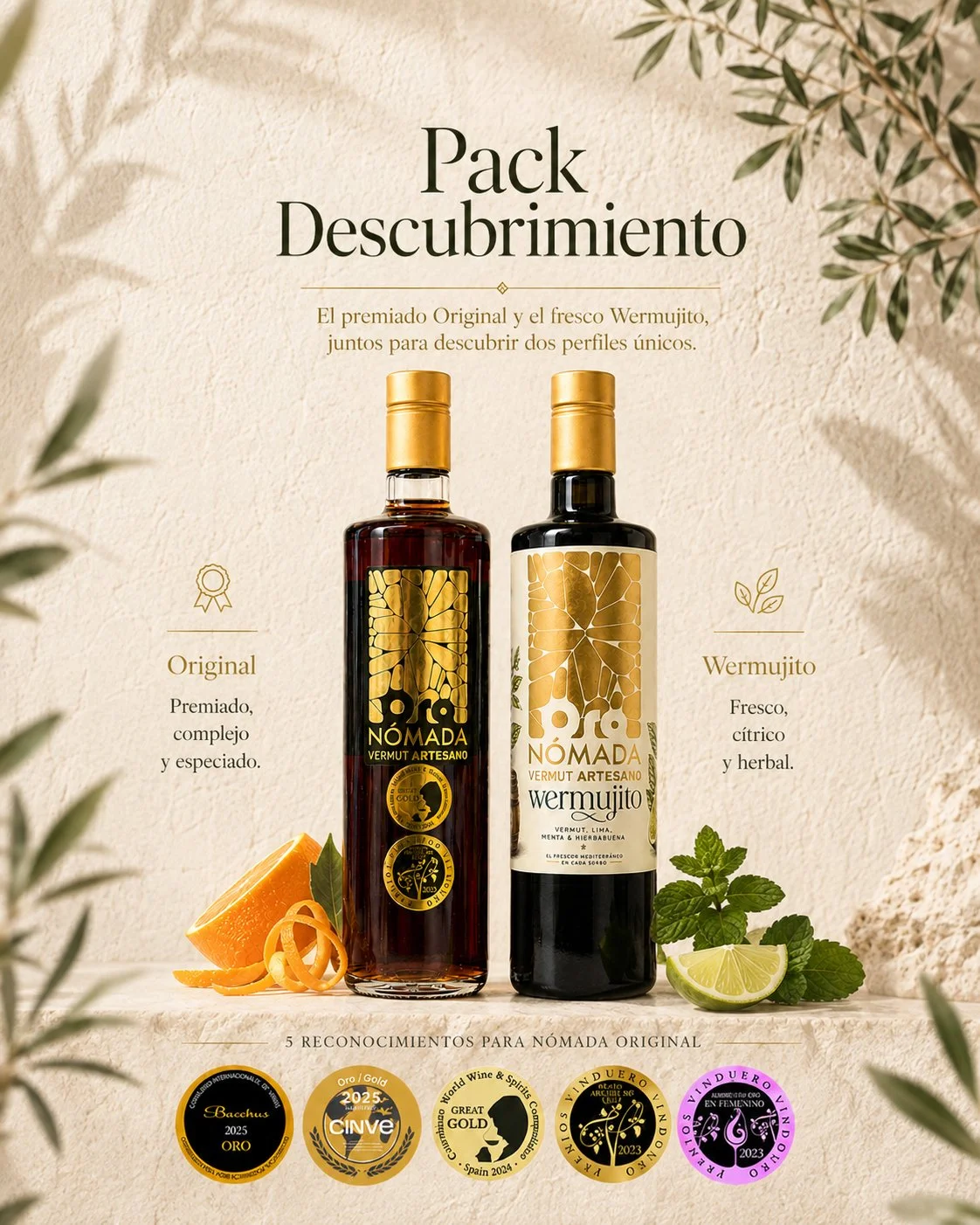 Aperitivo con Oro Nómada Original y Wermujito pack descubrimiento