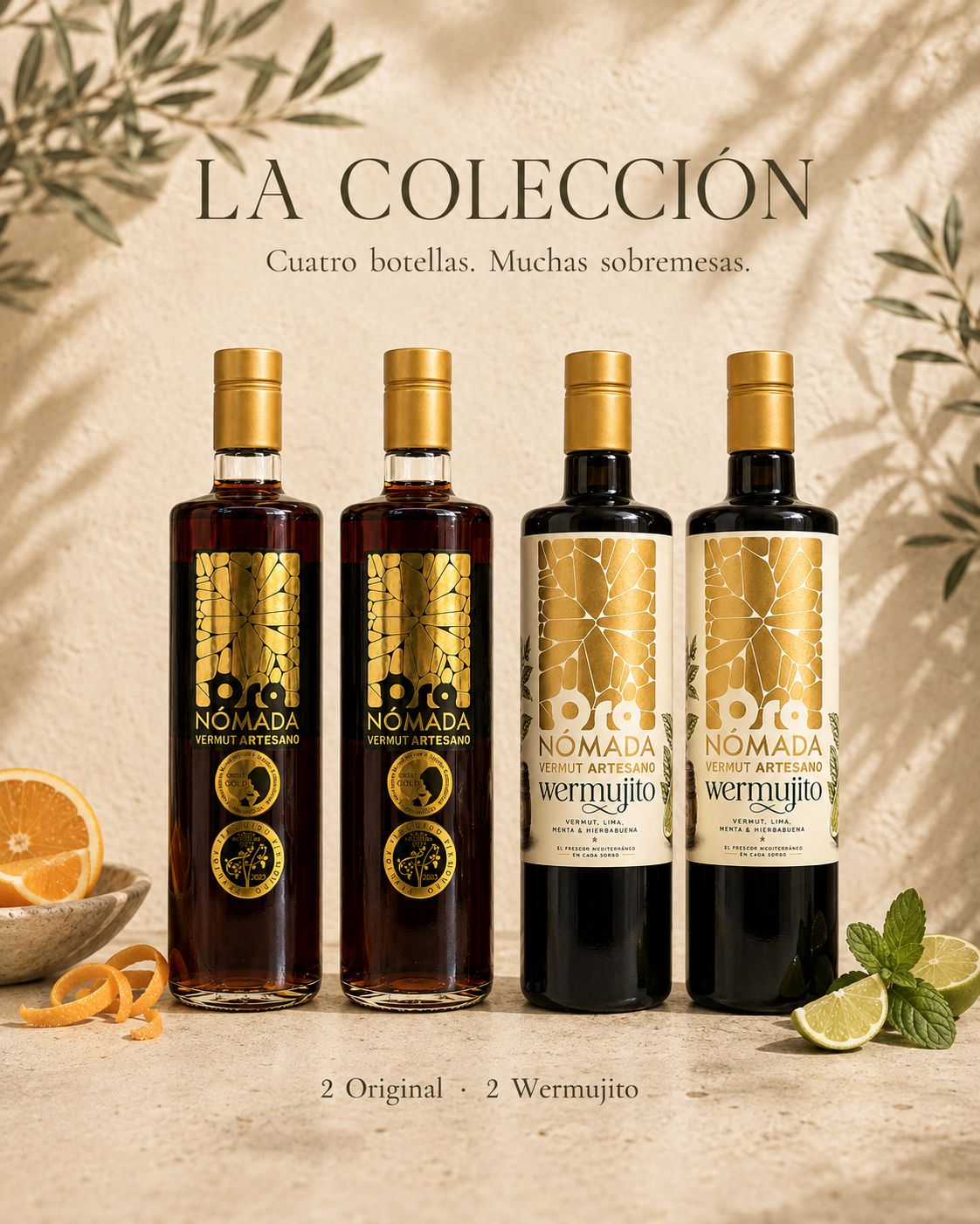 La Colección Oro Nómada con dos botellas Original y dos Wermujito de 750 ml Poster