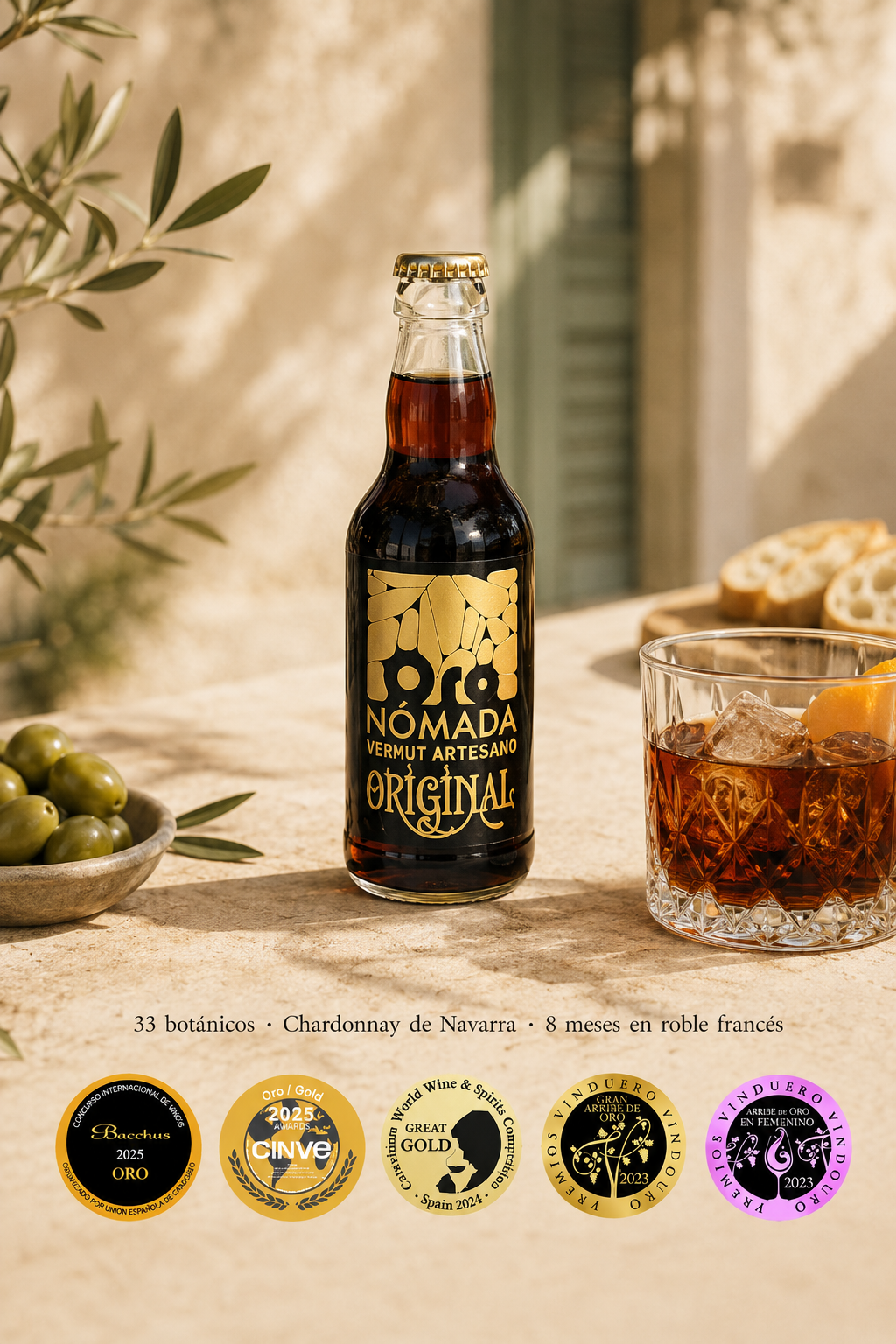 Botella de 200 ml de Oro Nómada Original, vermut artesano de Navarra con medallas