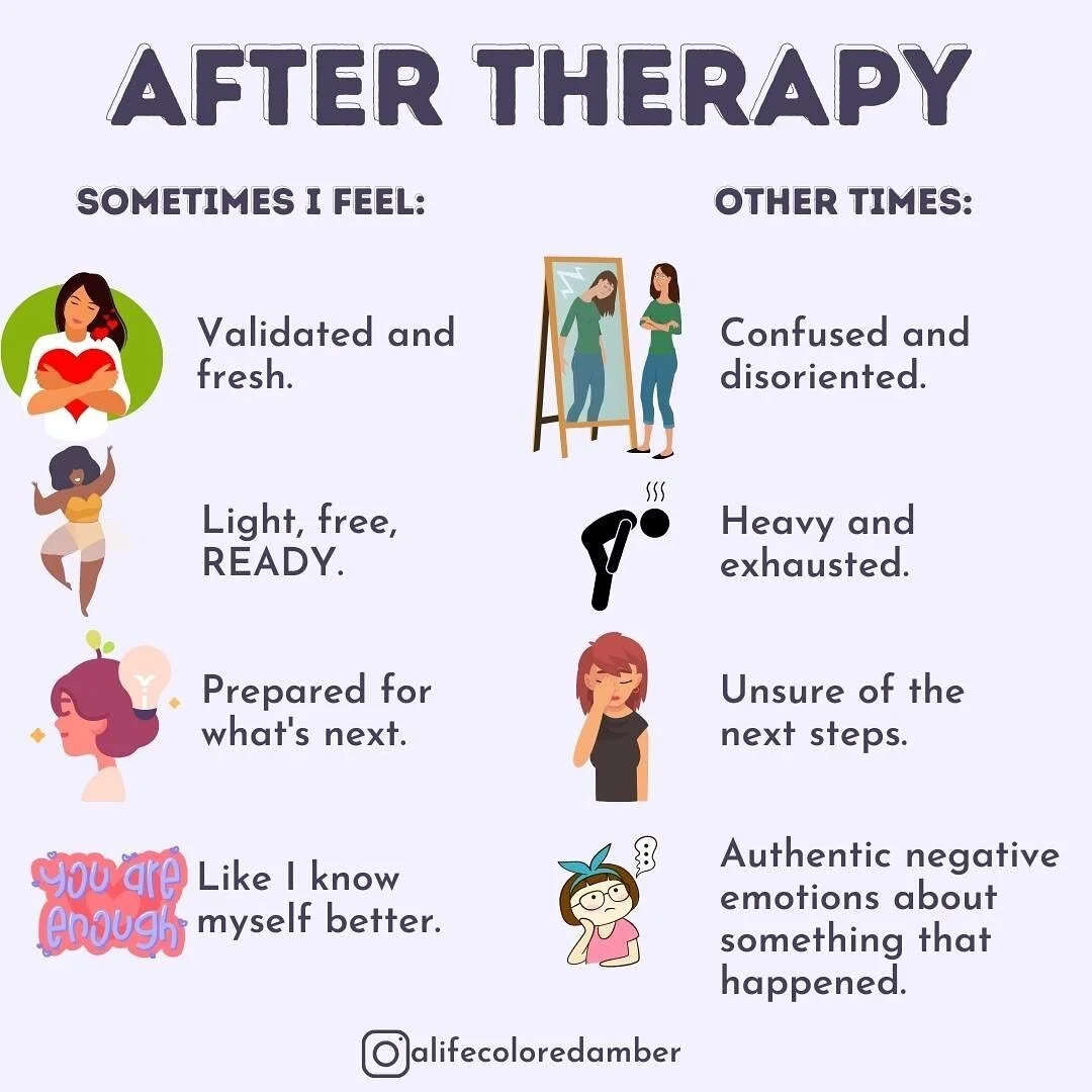 Therapy doesn't always feel good. Getting to a place of acceptance and balance means trudging through darkness, which is a major process. Unfortunately, there are no true &quot;quick fixes&quot; and healing may feel all over the place! The only sure 