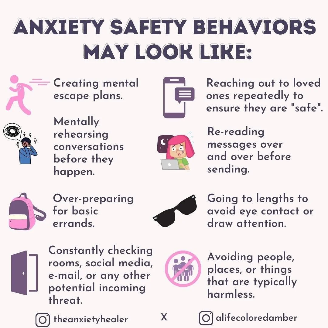 This post is in collaboration with the incredible @theanxietyhealer ◡̈ 
-----------
Sometimes, anxiety can push us to go to great lengths to perceive our situation as &quot;safe&quot;. While these safety behaviors provide short-term relief, they may 