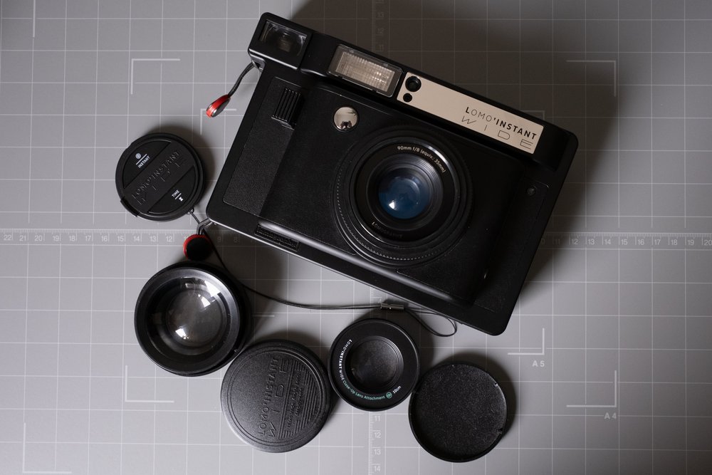 The Lomo Instant'Wide with accessories