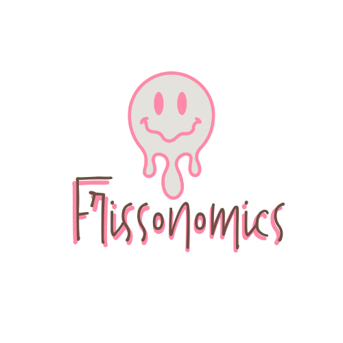 A logo with a smiling pink smiley face melting and the text 'FlissoNomics' underneath.
