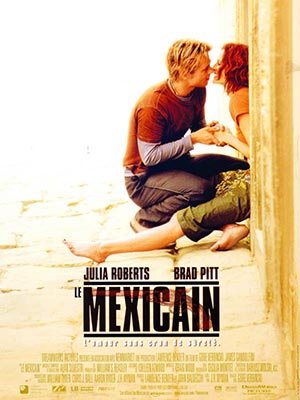 The Mexican poster with Julia Roberts and Brad Pitt sitting on the ground, holding hands