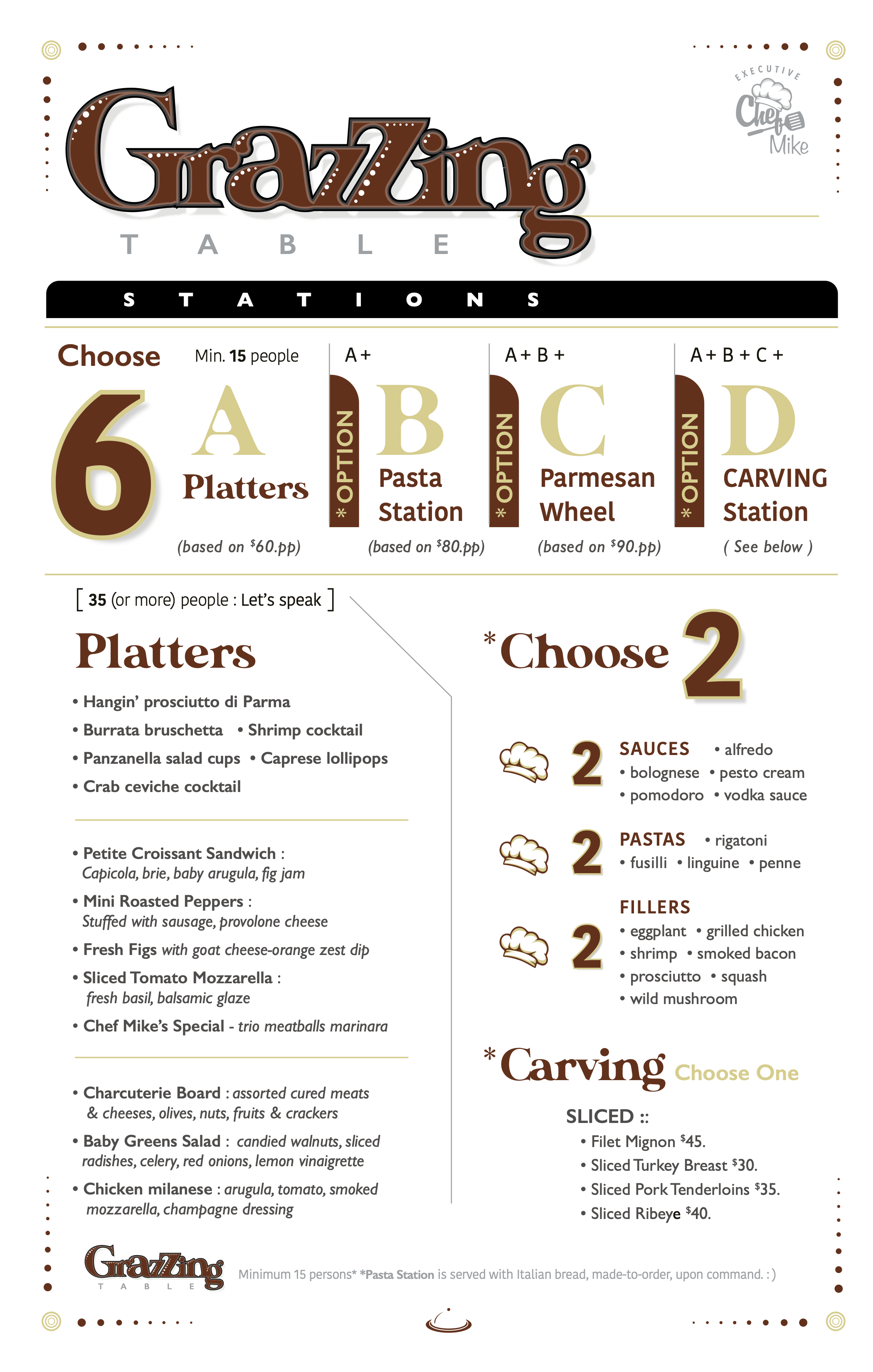 Chef Mike's Grazzing Menu.