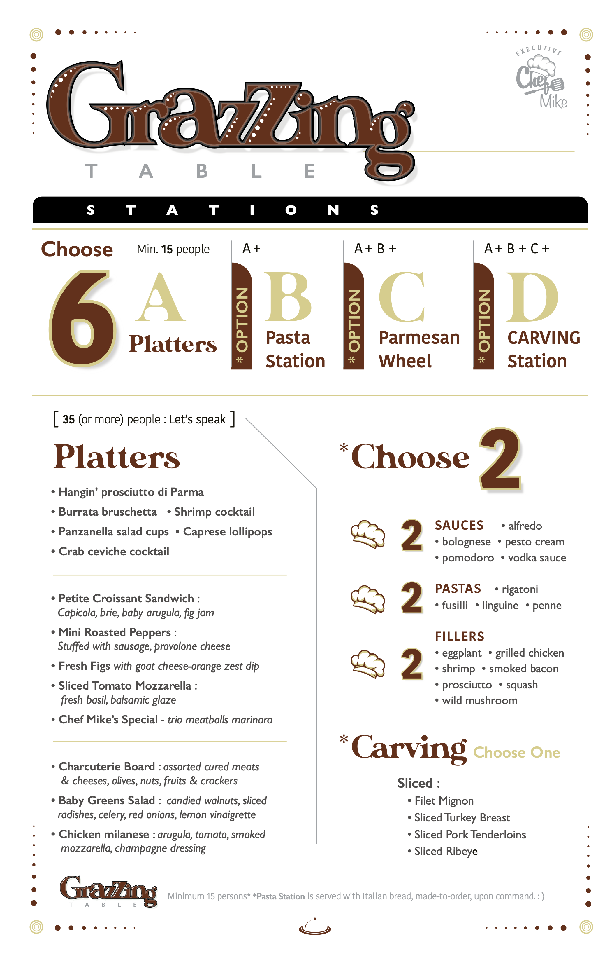 Chef Mike's Grazzing Menu. 