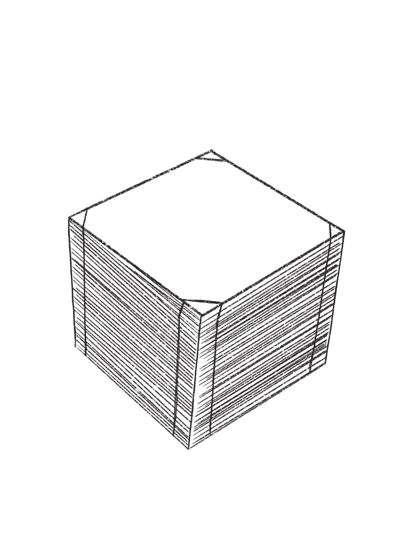 A three-dimensional wireframe drawing of a skyscraper with multiple floors and a rooftop, displayed against a black background.