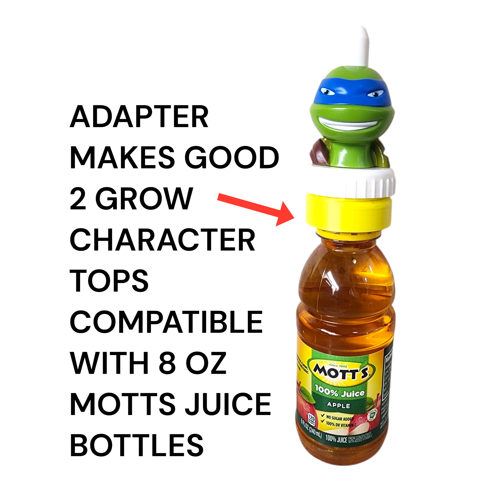 Universal Character Drink Top Adapter – Compatible with Mott's 8 oz Juice Bottles