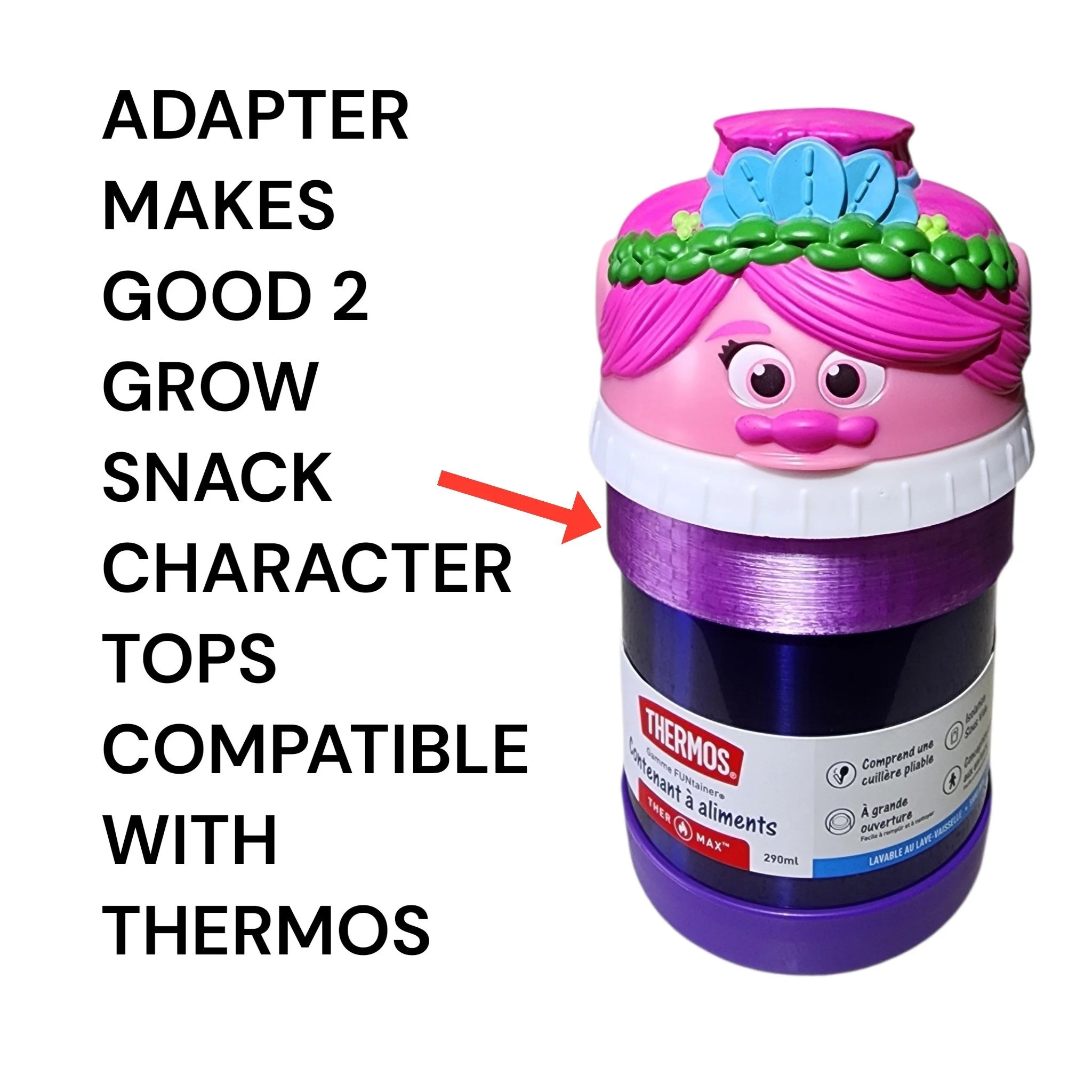 Universal Character Snack Top Adapter – Compatible with Thermos Funtainer Insulated Food Jar 10oz