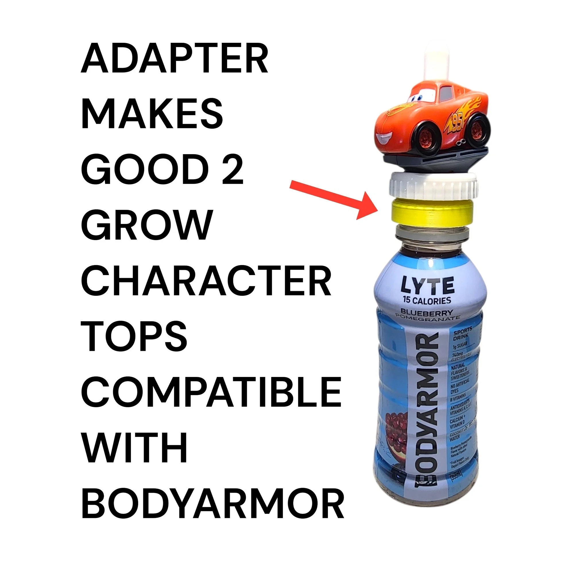 Compatible with BodyArmor Bottles - Universal Character Drink Top Adapter