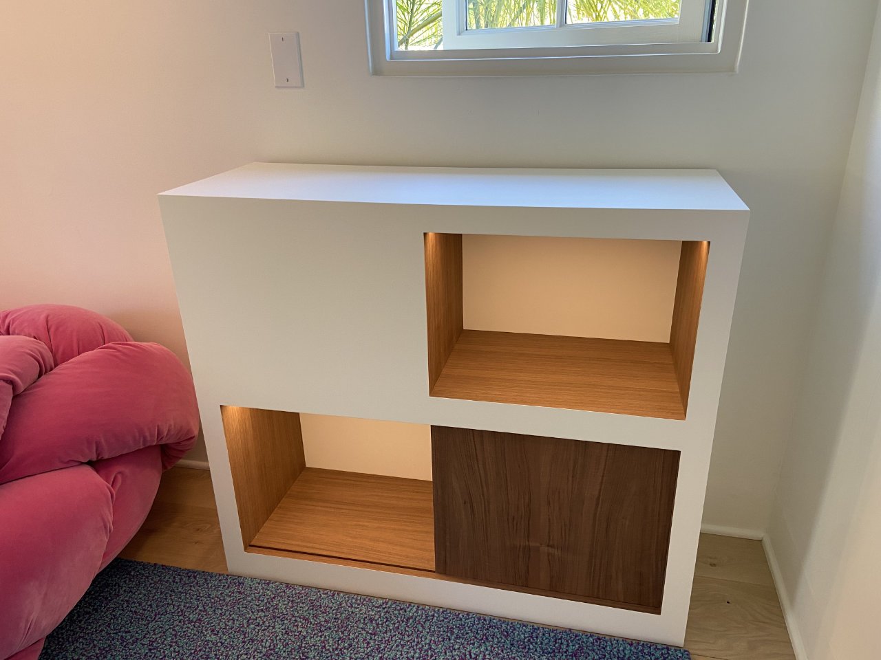 Stylish modern design bookcase with LED lighting.