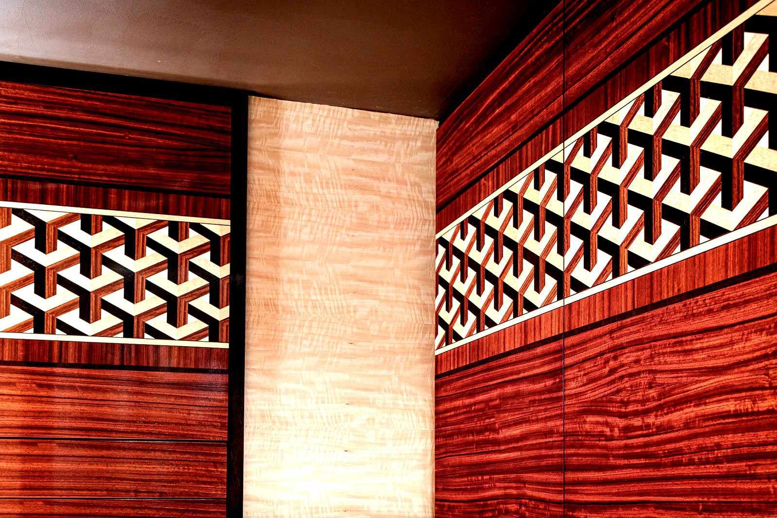 All parts of the custom vault cabinetry was lined with precious hardwoods such as Padauk, Wenge and Anger.