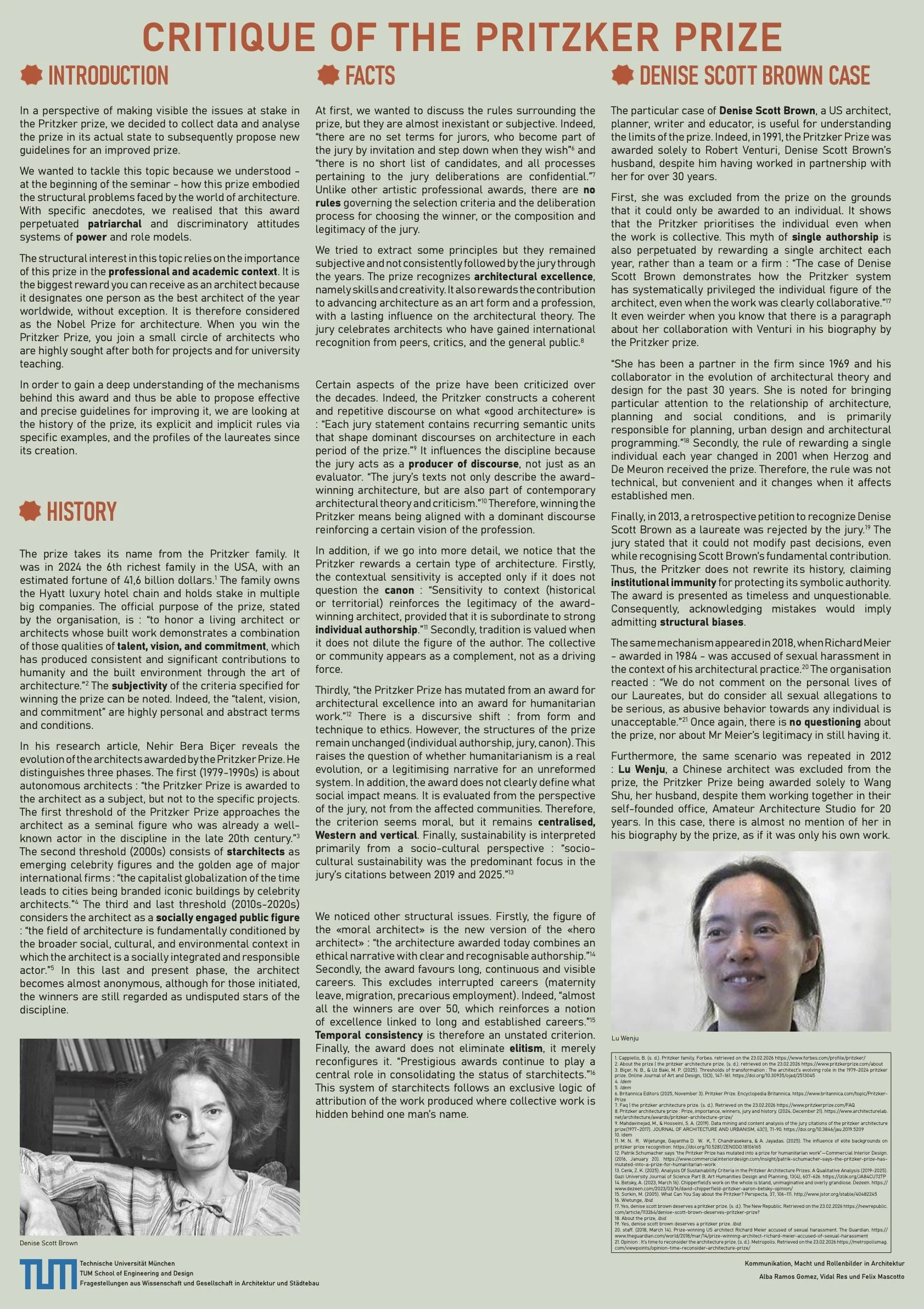 critique of the pritzker prize, Nobel Prize Architektur, Seminar TUM, Sandra Cabrales, Alba Ramos Gomez, Vidal Res und Felix Mascotto, Kommunikation Macht und Rollen in der Architektur