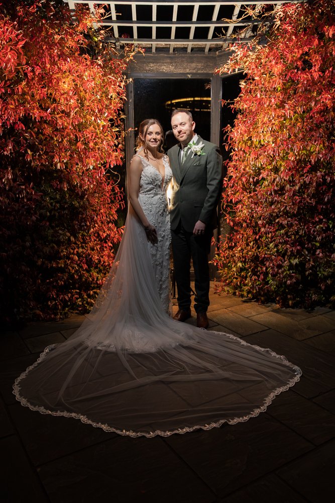 Fairyhill after dark, bride and groom portrait