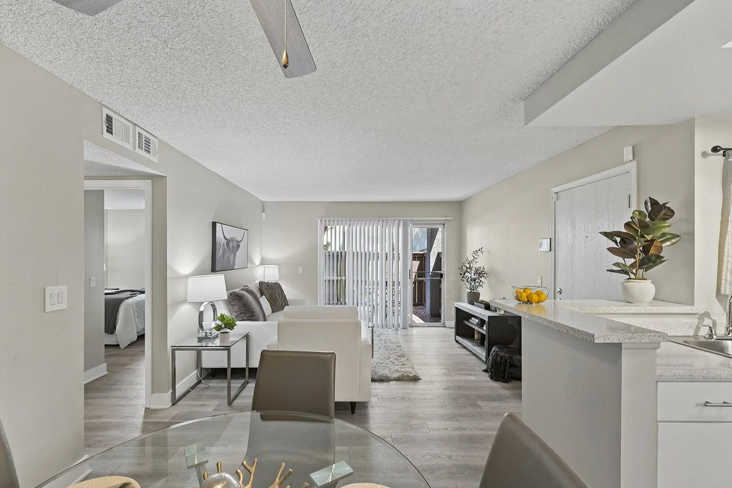 View of living Area from Dining Nook