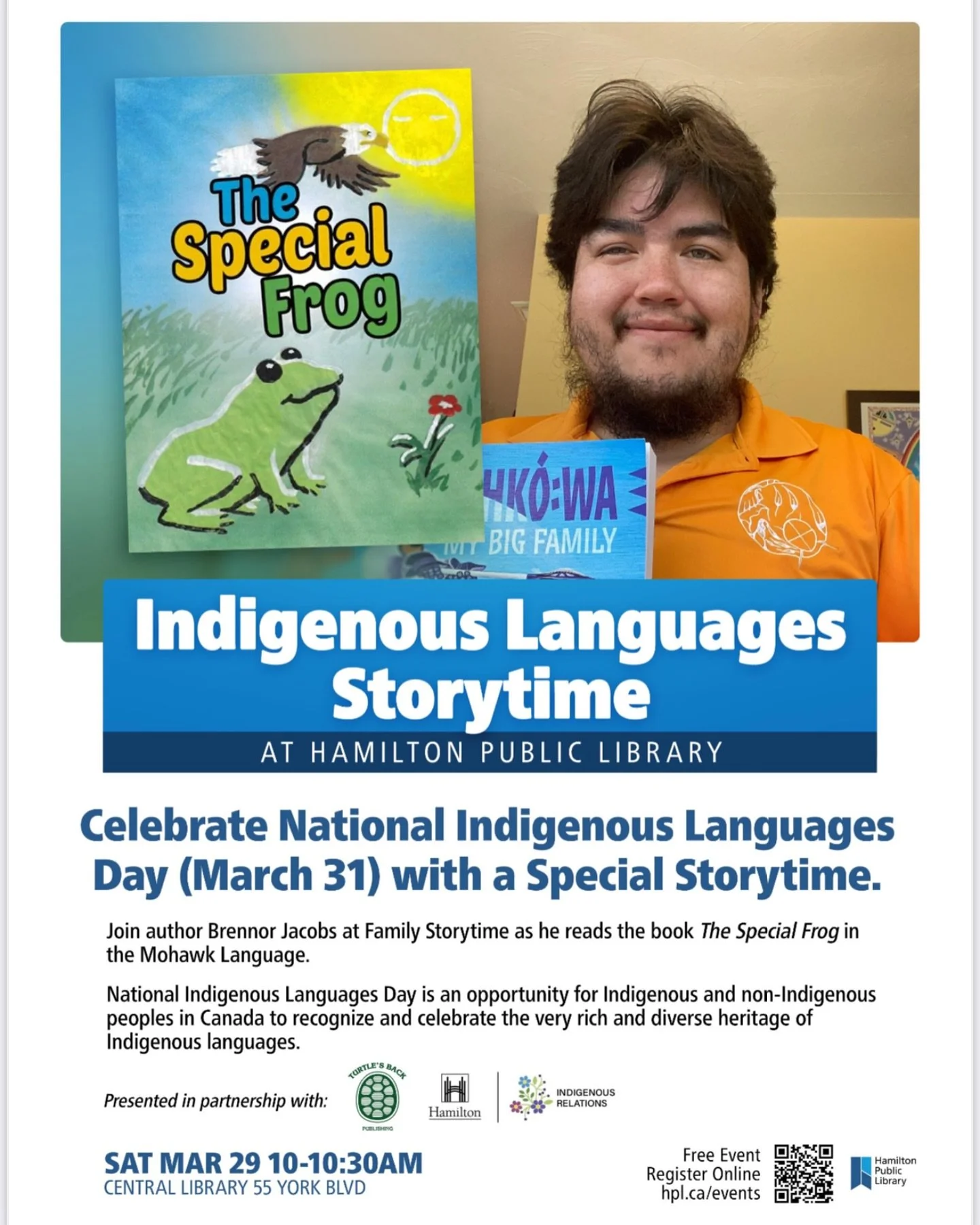Join us Saturday March 29 at the @hamiltonlibrary for a special reading in celebration of Indigenous Languages Day