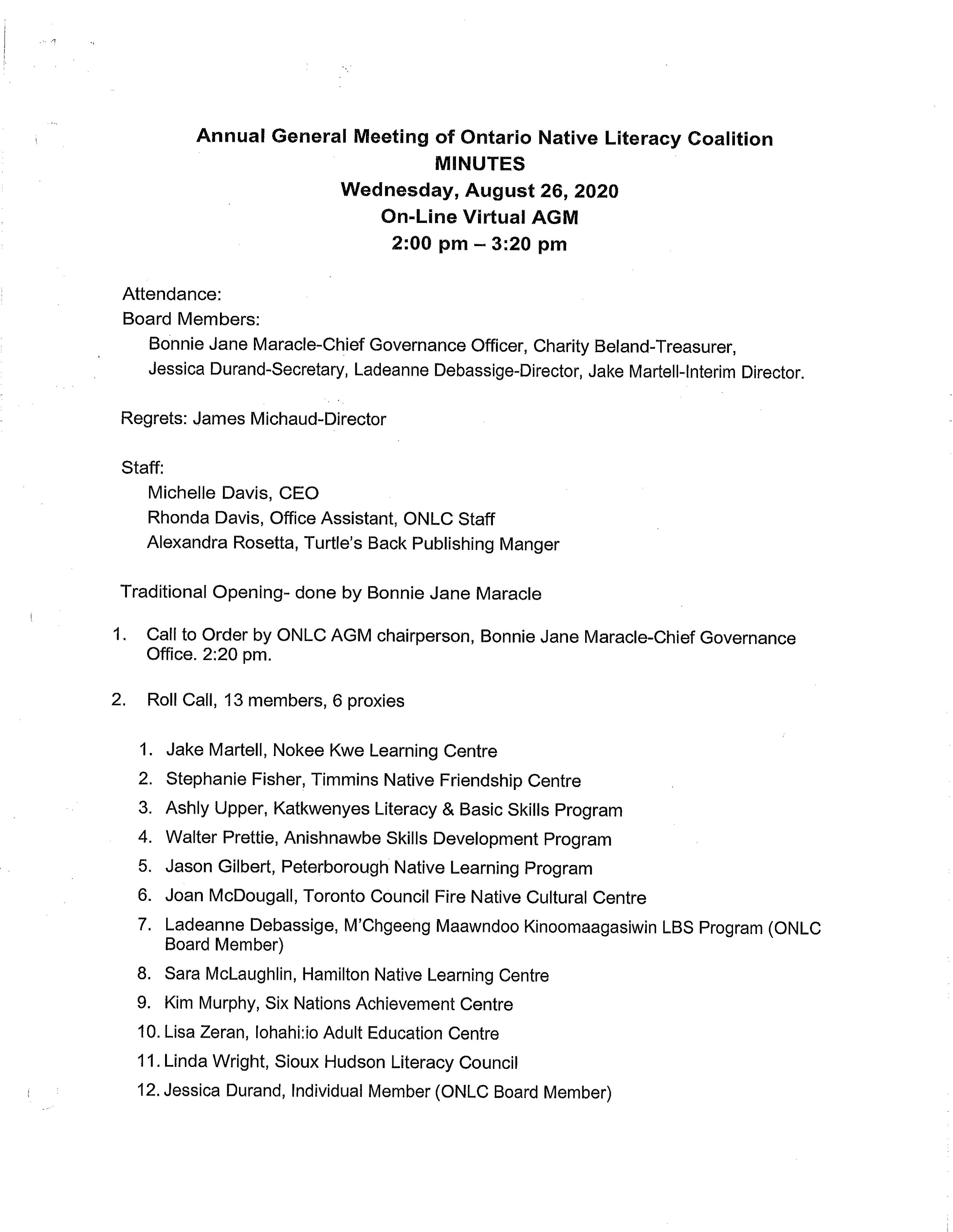 ONLC 32nd AGM Minutes- August 26, 2020