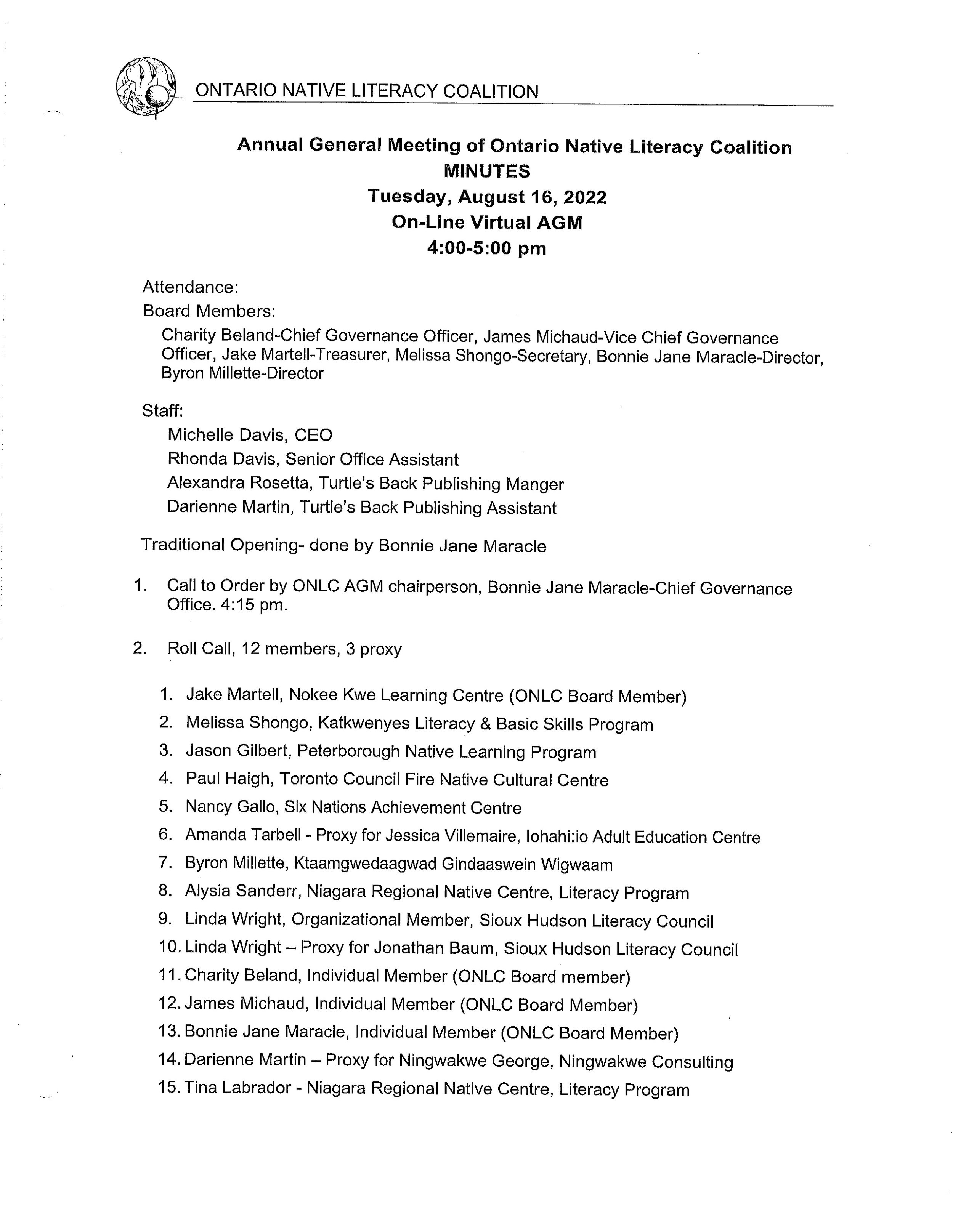 ONLC 34th AGM Minutes-August 16, 2022
