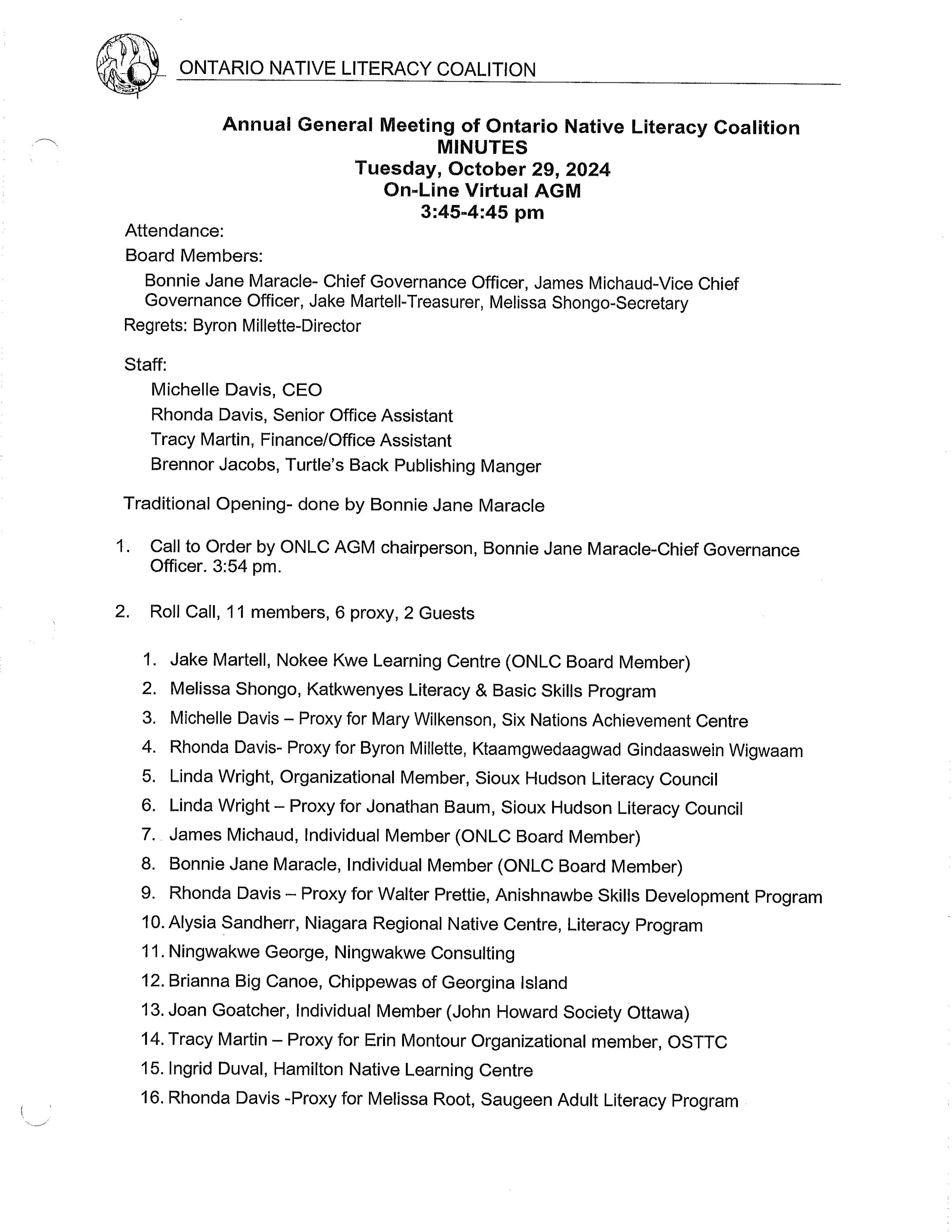 ONLC 36th AGM Minutes -Oct 29 2024