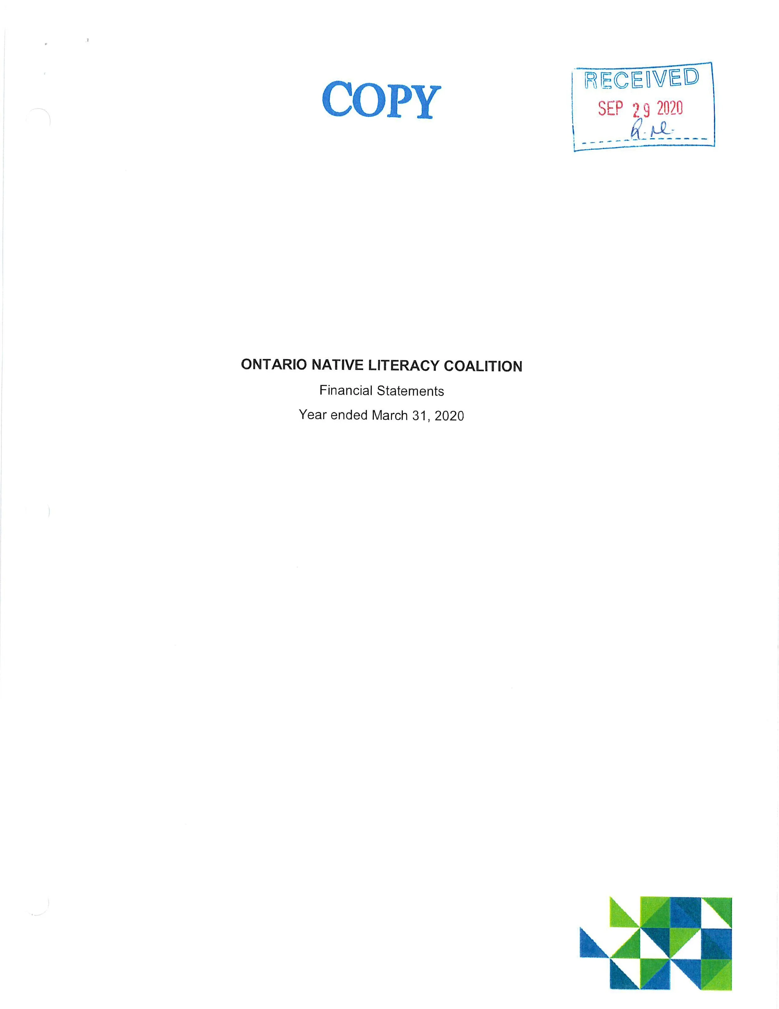 ONLC Financial Statements Year ended March 31, 2020