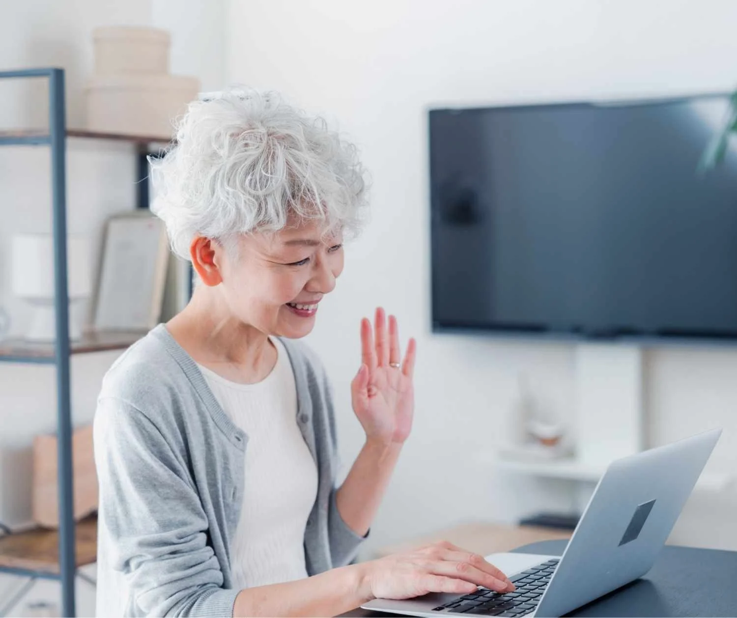 senior woman practicing speech on a video call