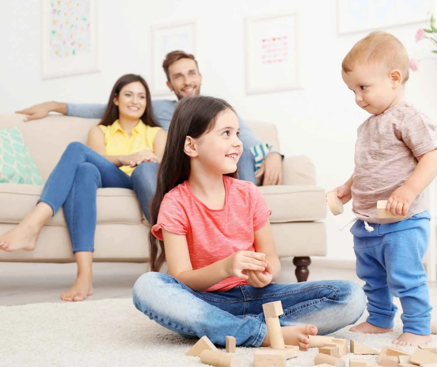 thoughtful parent watching young child play, gentle mood