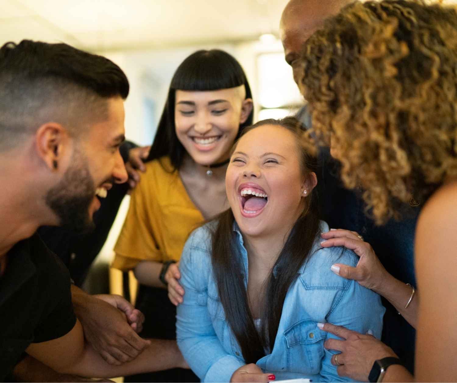 adult with Down syndrome smiling at work or in the community