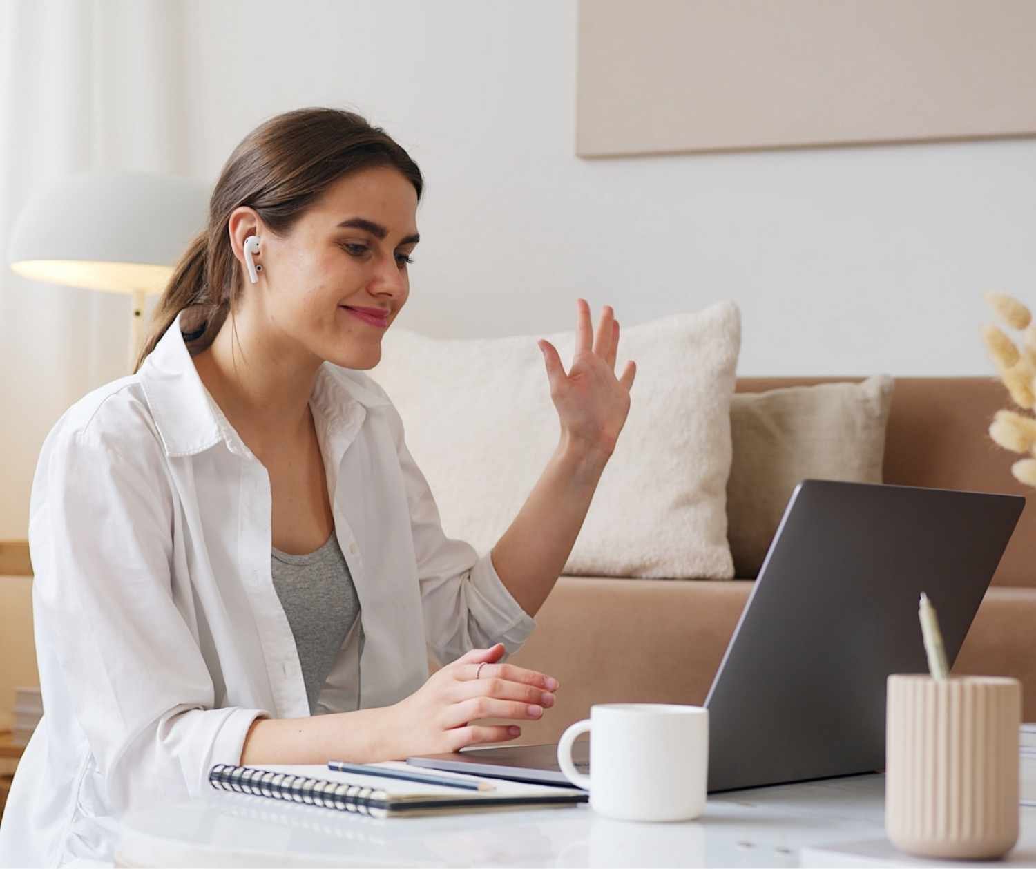 adult communication coach on a video call with a client