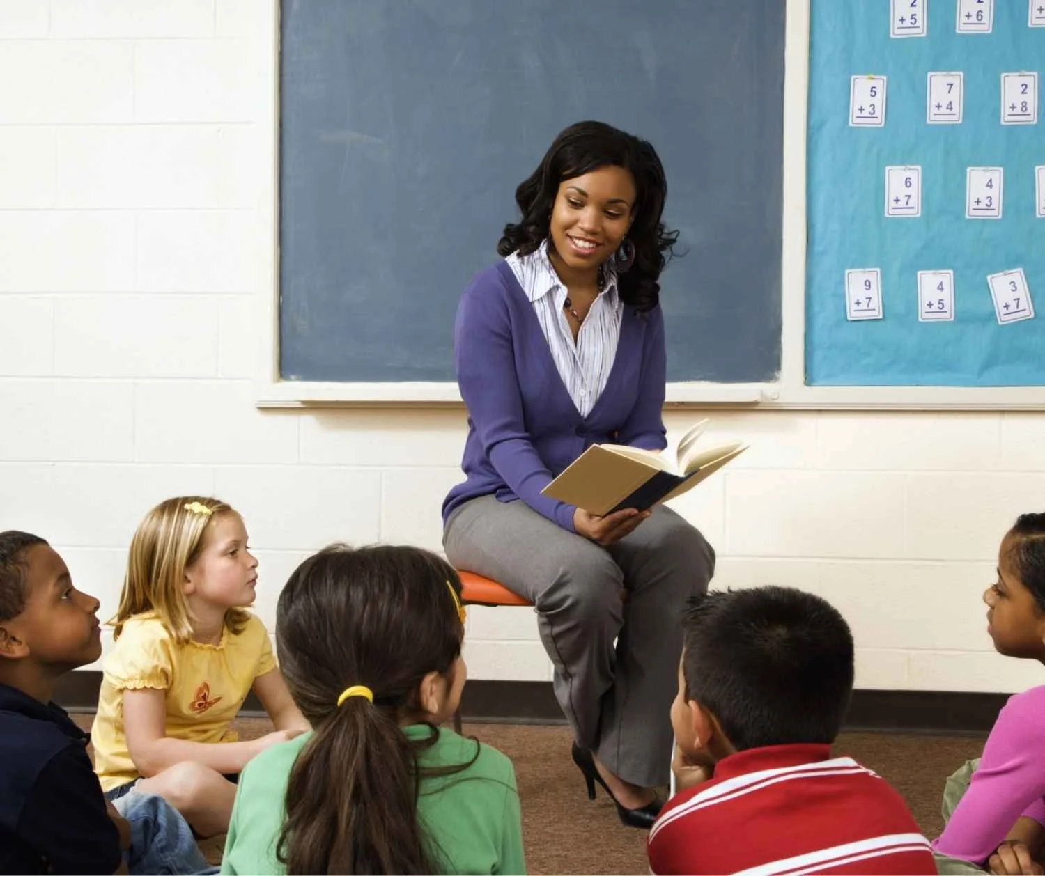 A teacher reading aloud to middle school class