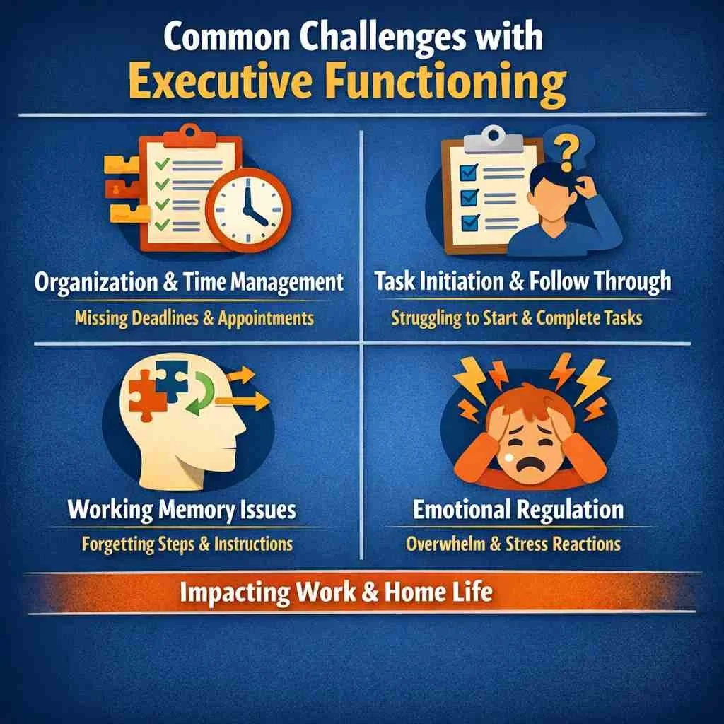 Executive Functioning Challenges and Common Challenges in Adults and Teens