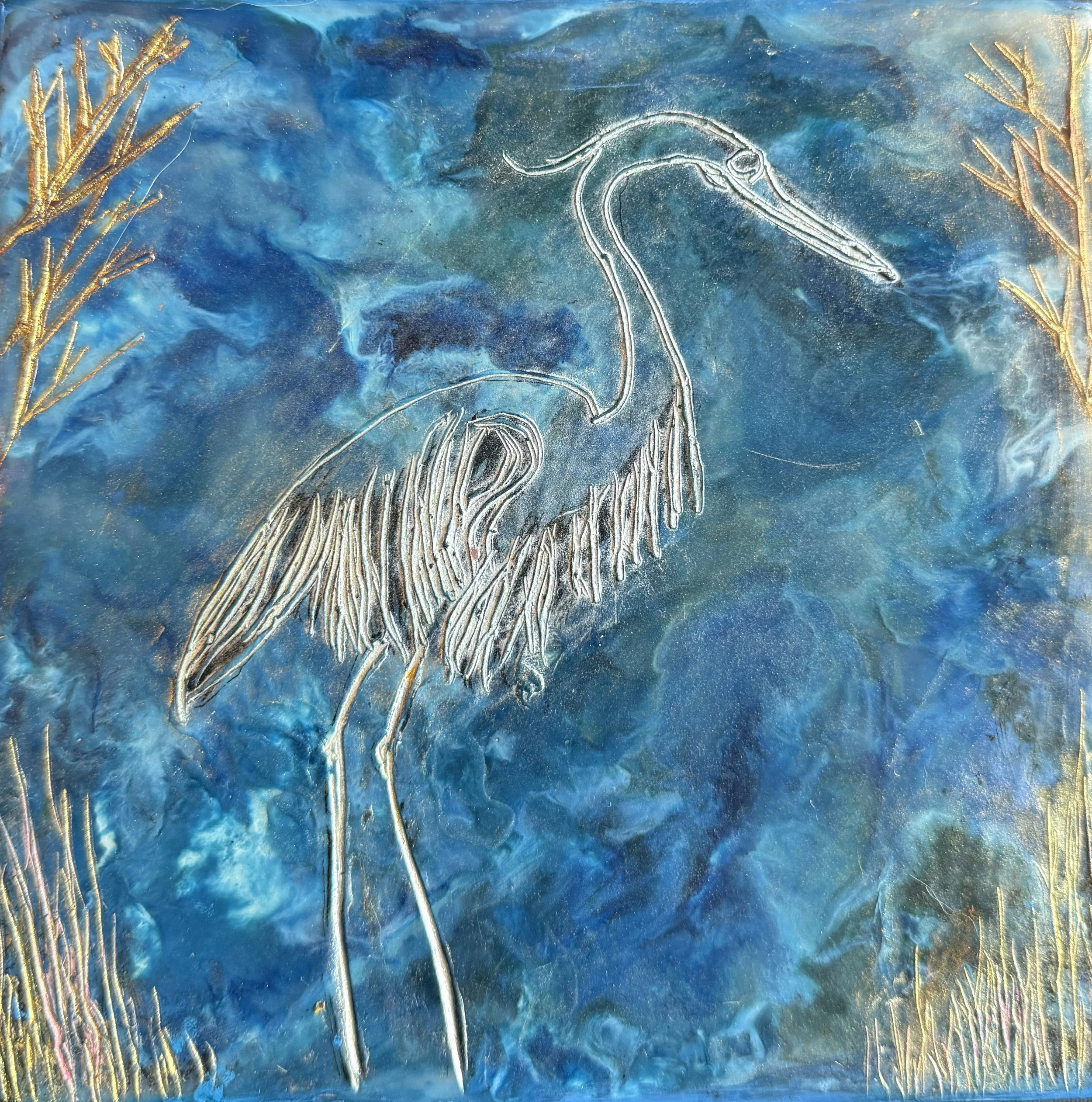 The Crane Cometh 8" x 9" Wood--Sold