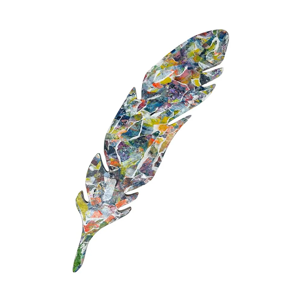 Carried By The Wind | Original Mixed Media Feather Art | Torn Paper Collage