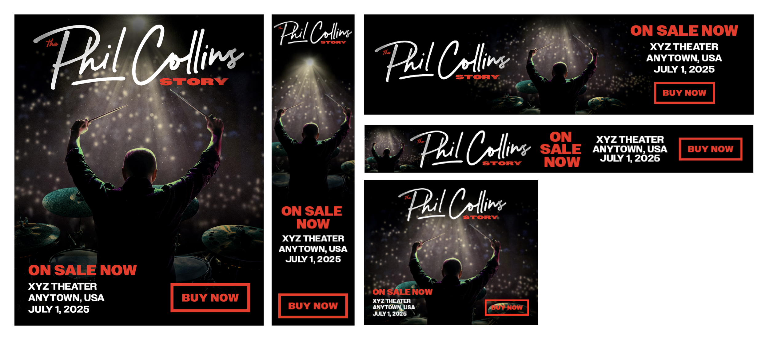 Digital banner executions extending the campaign identity across venue ticketing platforms and promotional placements