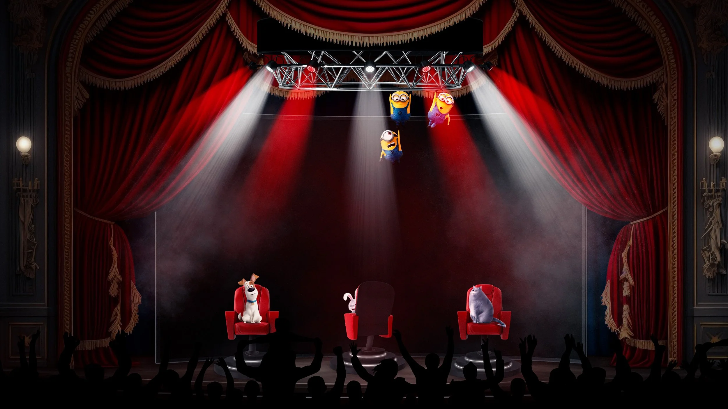 SING Stage Concept: Early stage exploration focused on layout, staging, and character positioning within a theatrical environment.”