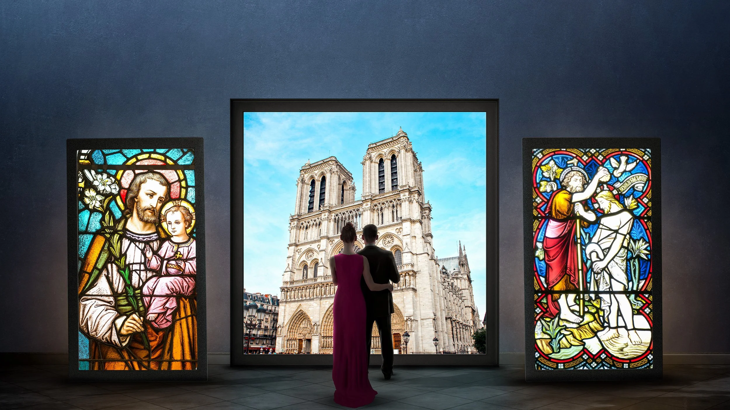 Cathedral / Notre Dame Concept: Concept visualizing an intimate experience that tells the story of the Notre Dame and has artifacts featured. 