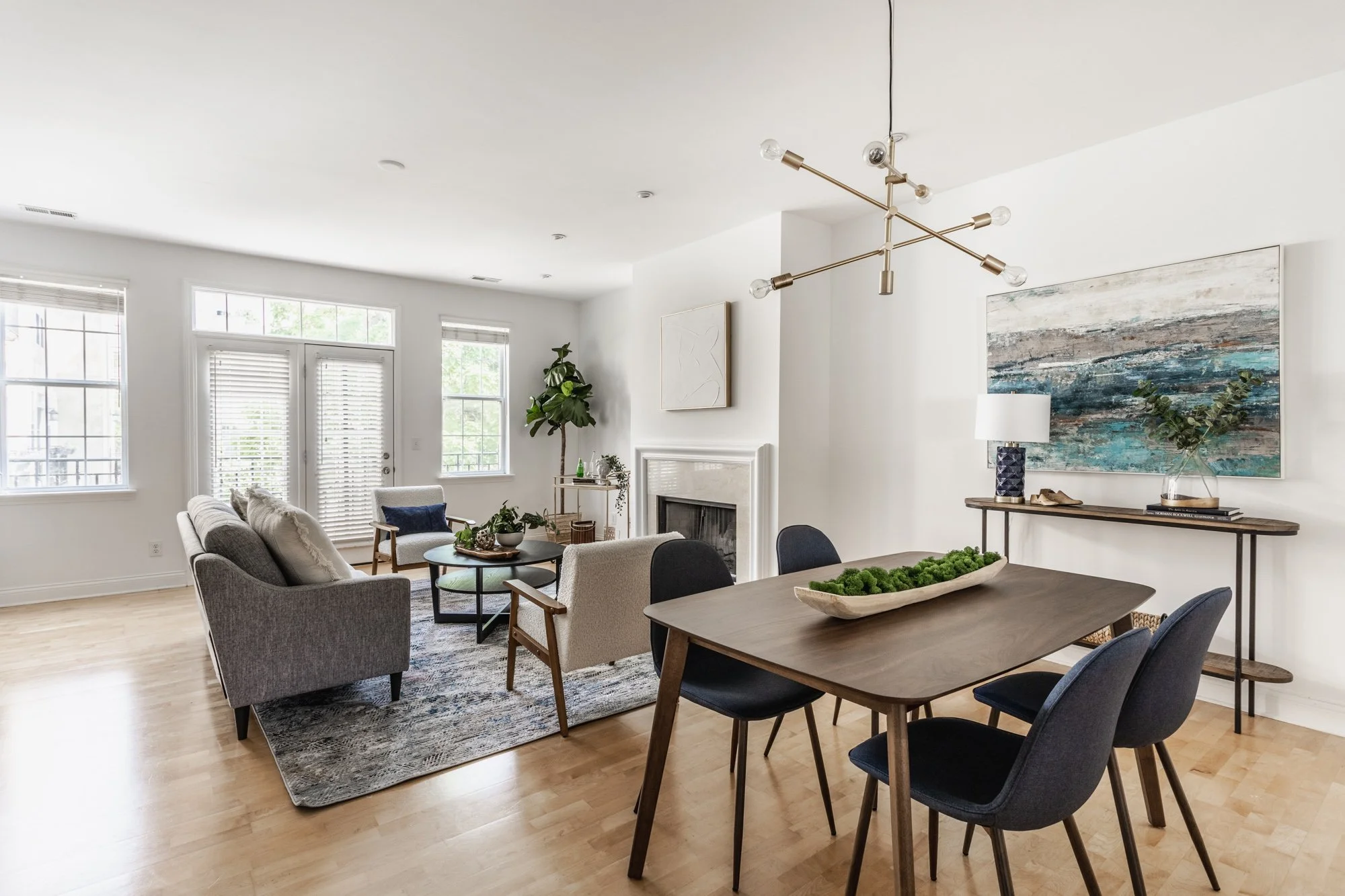 Koti Design Co home staging and short term rental dining room and living room styling and design. Indianapolis, Indiana