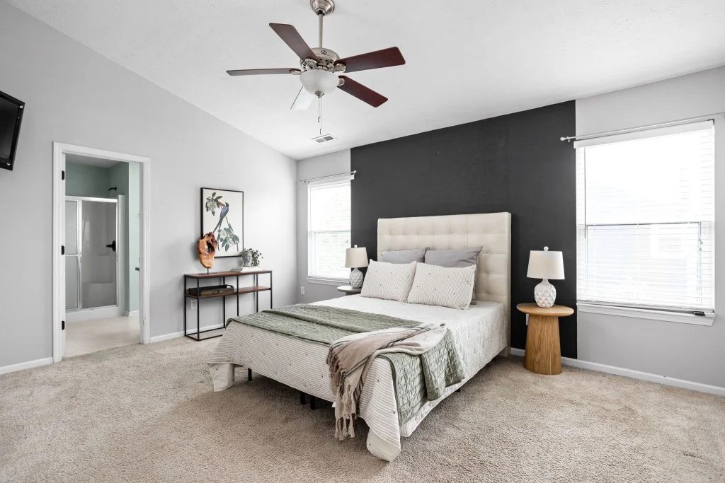 Koti Design Co home staging and short term rental bedroom styling and design. Indianapolis, Indiana
