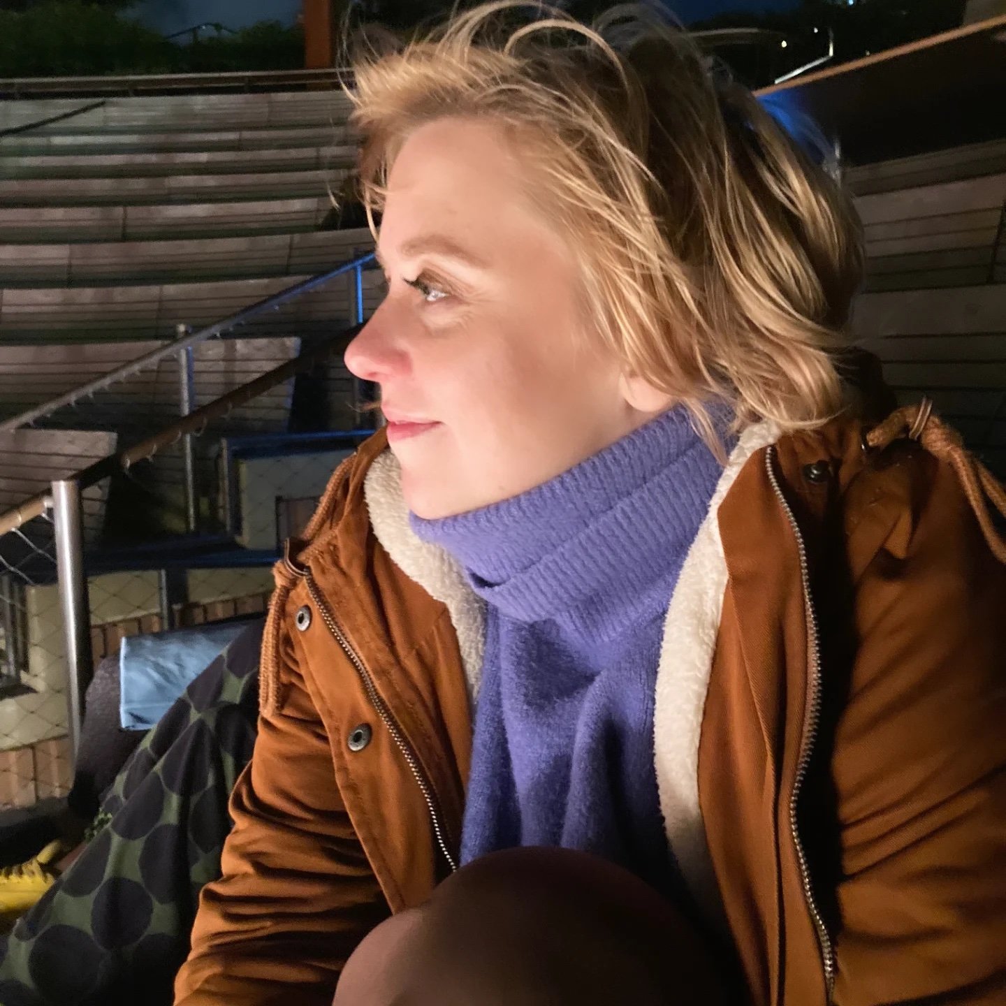 Kate Tarker watching rehearsal of The Counterfeit Opera in the amphitheater at Little Island.