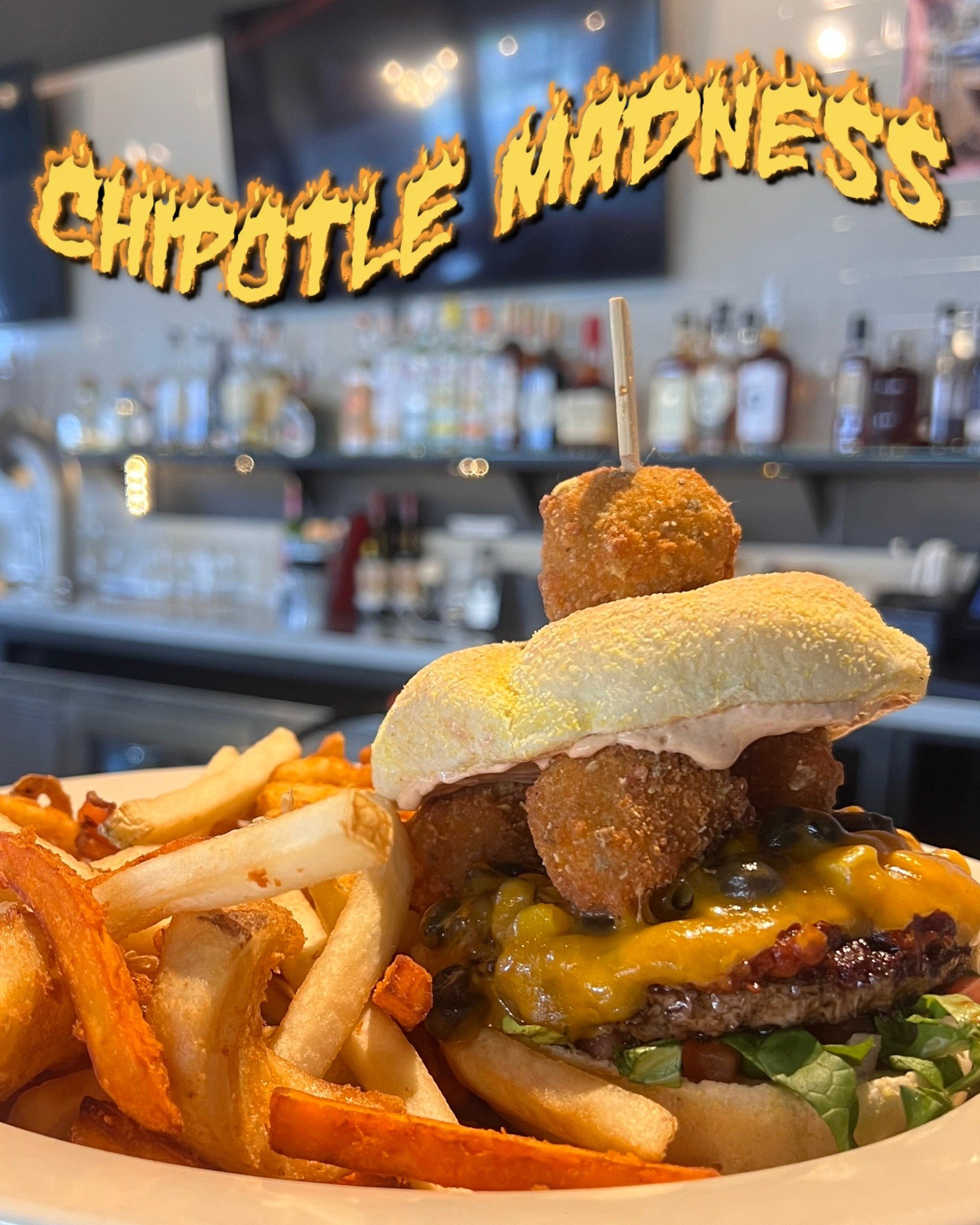 Get Ready for Burger Bliss with Chipotle Madness! 🍔🔥

Embark on a flavor-packed journey with our Chipotle Madness burger, a symphony of bold tastes that will leave your taste buds dancing! 💃💫

Crafted to perfection:

A Cornmeal Kaiser Bun, toaste