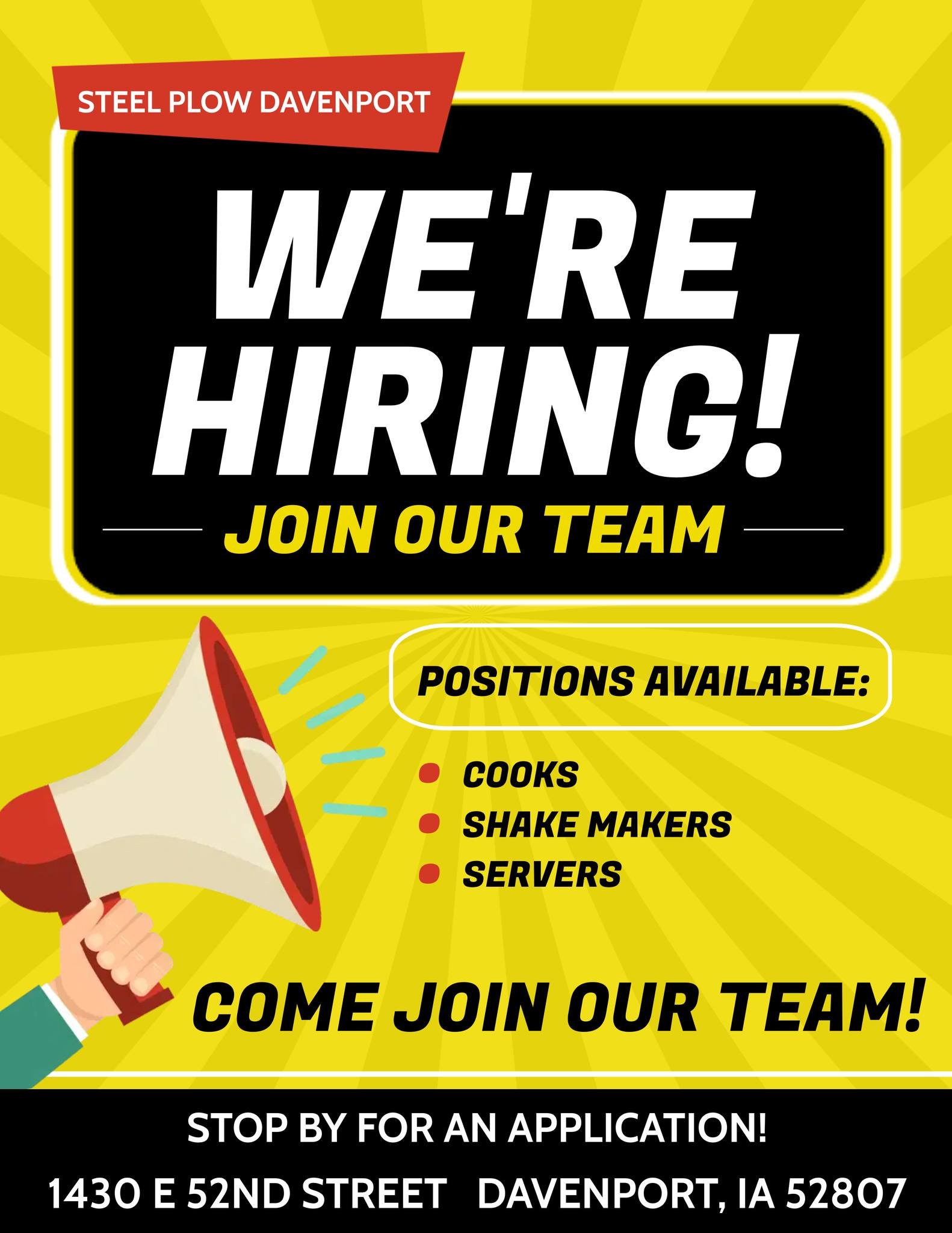 Come join our team! Hiring all positions!