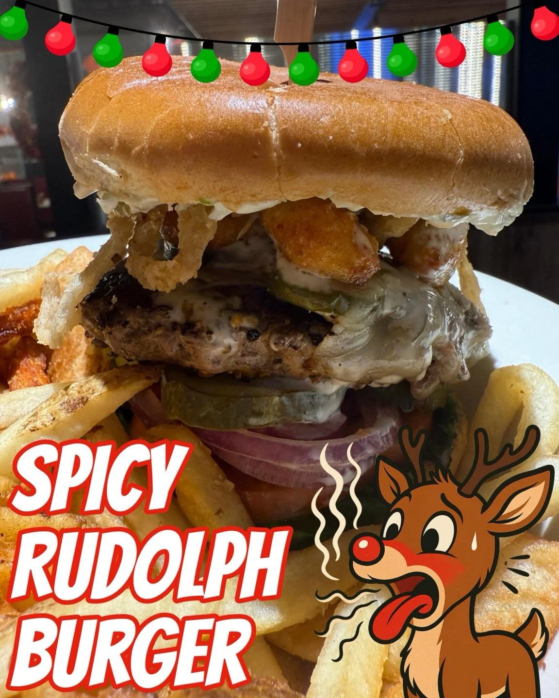 🎄🔥 DECEMBER BURGER OF THE MONTH IS HERE! 🔥🎄
Meet the legend&hellip; THE SPICY RUDOLPH BURGER 🚨🦌

Rudolph&rsquo;s nose isn&rsquo;t the only thing bringing the heat this year- this burger sleighs.

We&rsquo;re talking:
🔥 Brioche Bun
🔥 LTOP
🔥 V