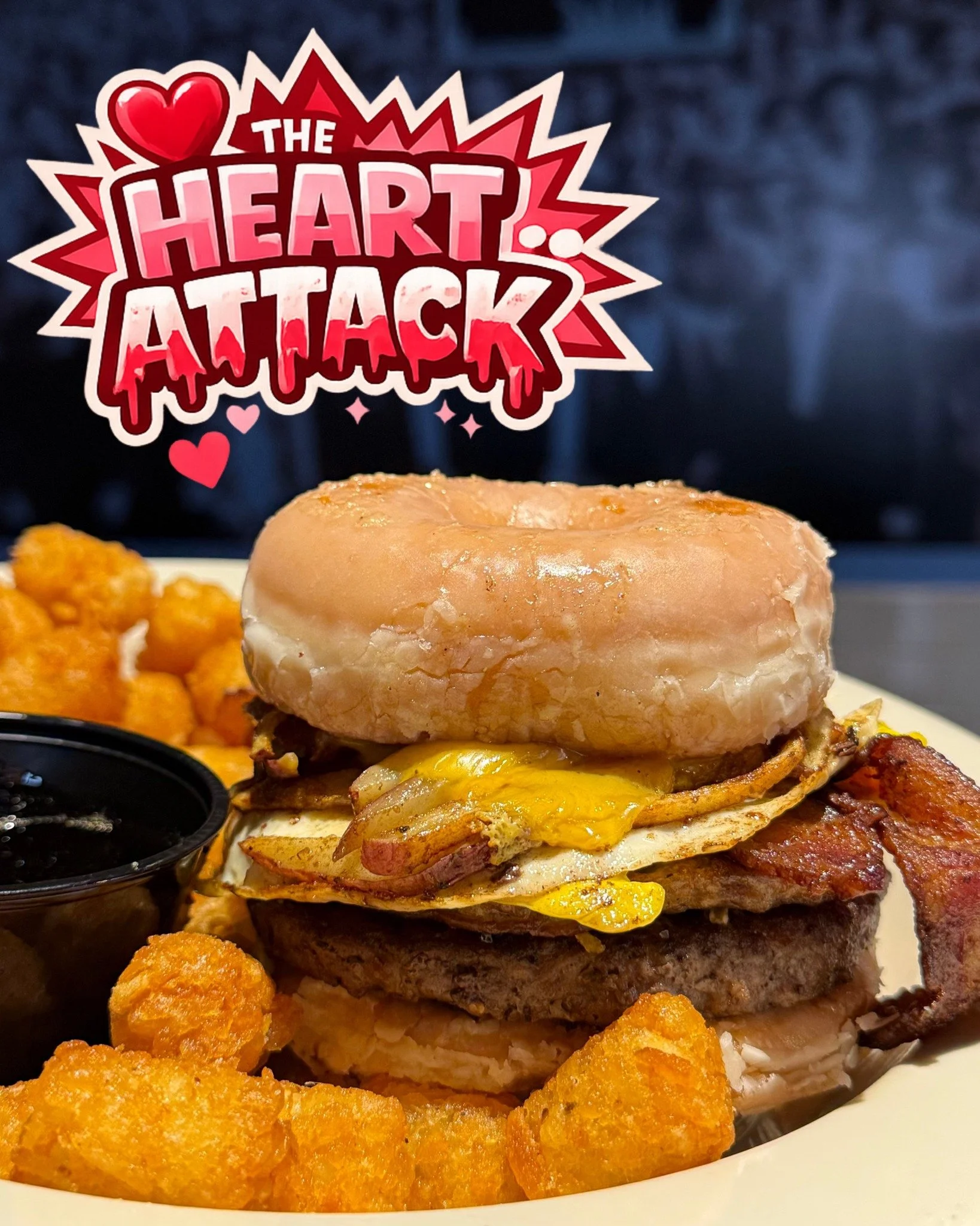 Last day to try February&rsquo;s Burger of the Month 🍔❤️&zwj;🔥

This one doesn&rsquo;t mess around.

A glazed donut bun warmed on the grill, stacked with a prime beef patty, sausage patty, crispy bacon, a fried egg, hand-cut hashbrowns, and melty A